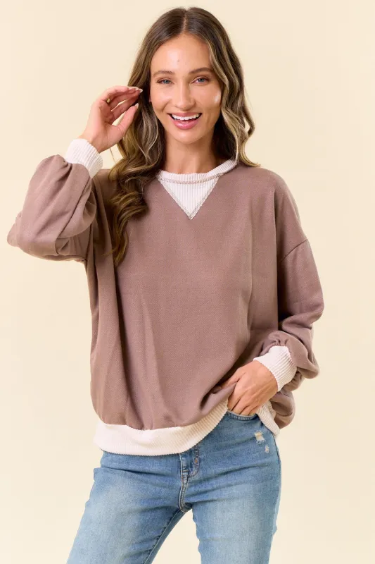 Mocha French Terry Sweatshirt sold by Pinkblush