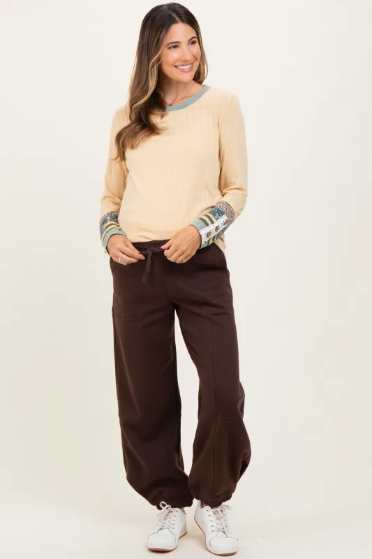 Brown Multi Seam Fleece Maternity Sweatpants sold by Pinkblush
