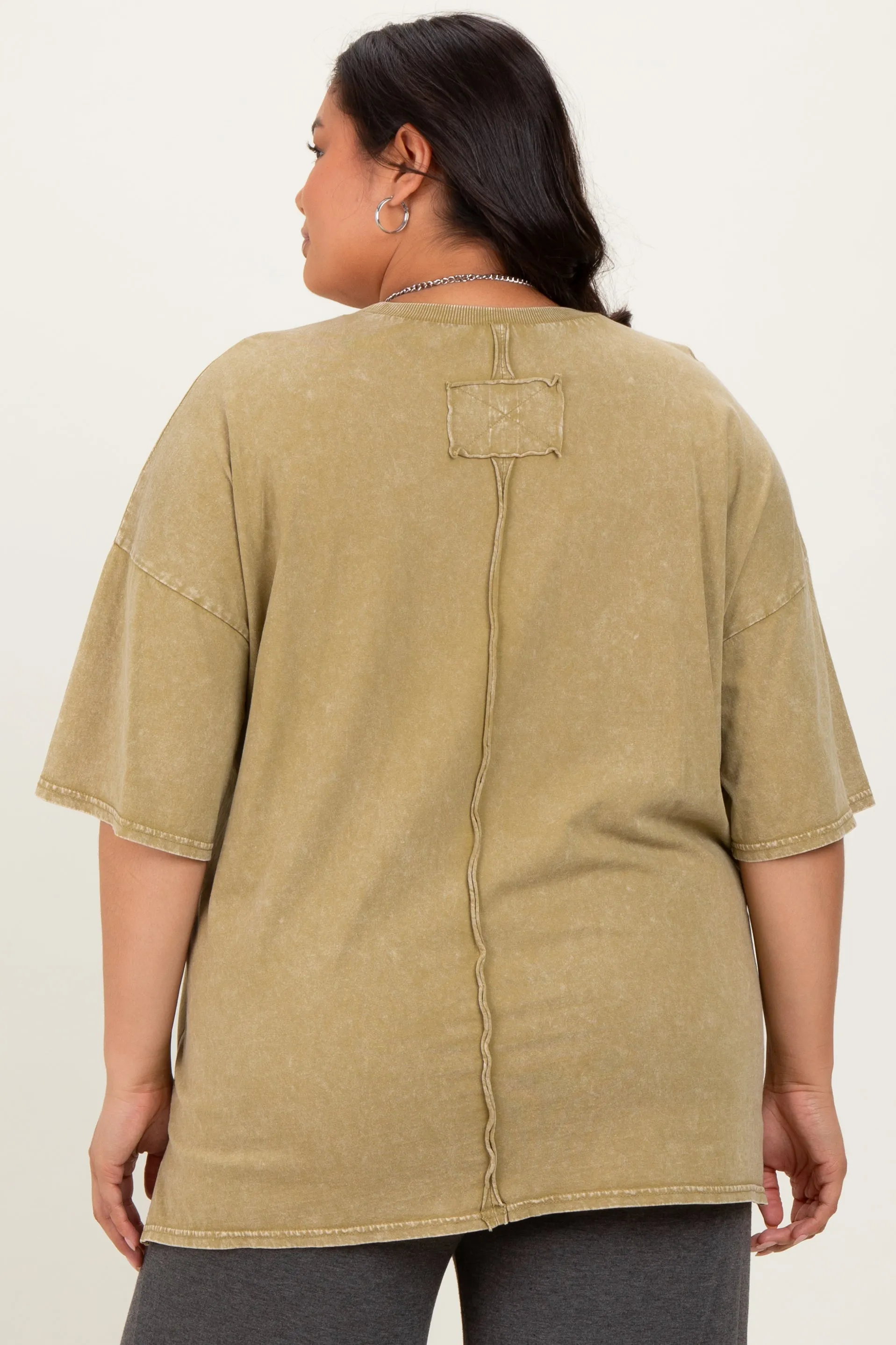 Light Olive Mineral Wash Crochet Pocket Plus Top sold by Pinkblush product image thumbnail 4