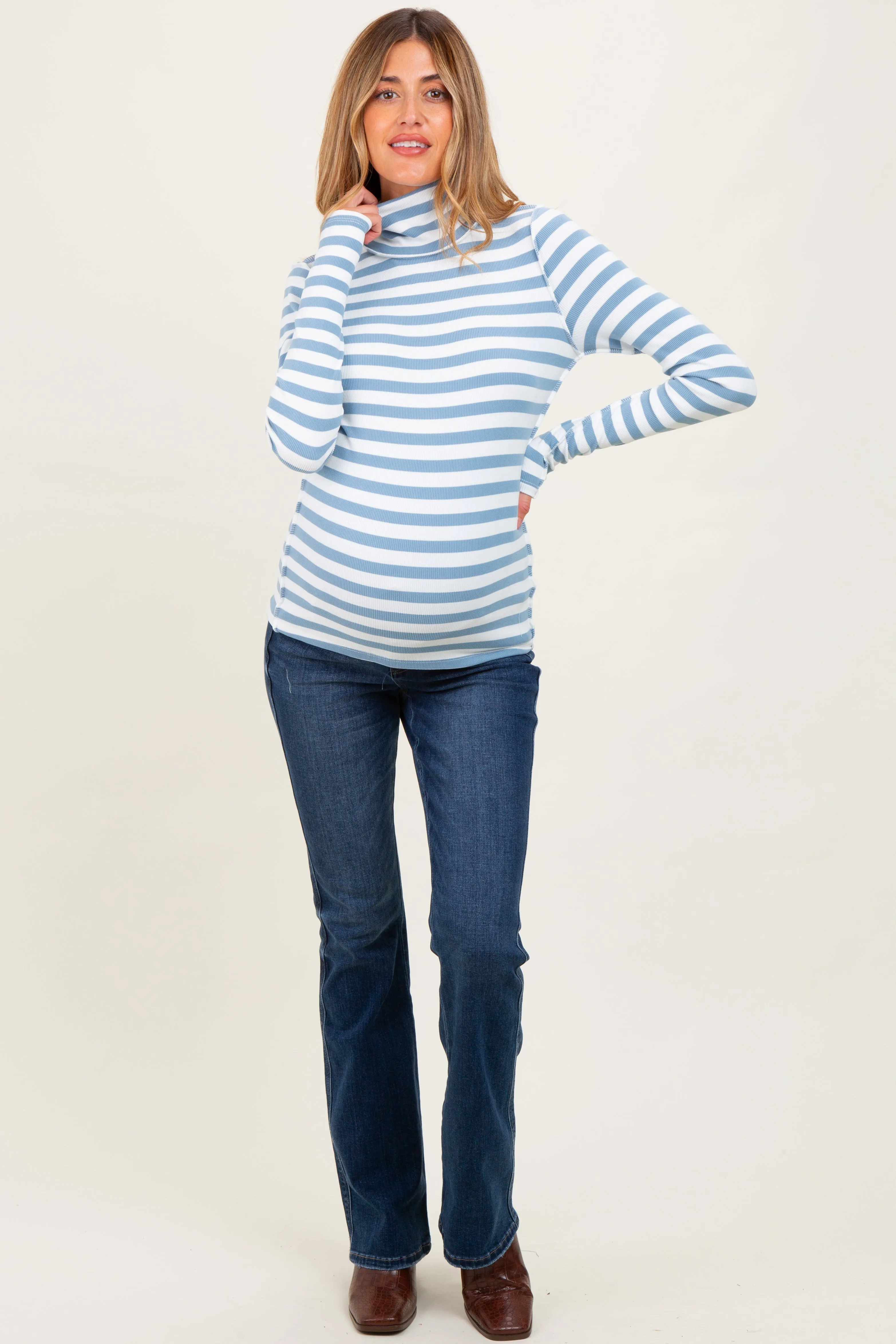 Blue Striped Turtleneck Maternity Long Sleeve Top sold by Pinkblush product image thumbnail 3
