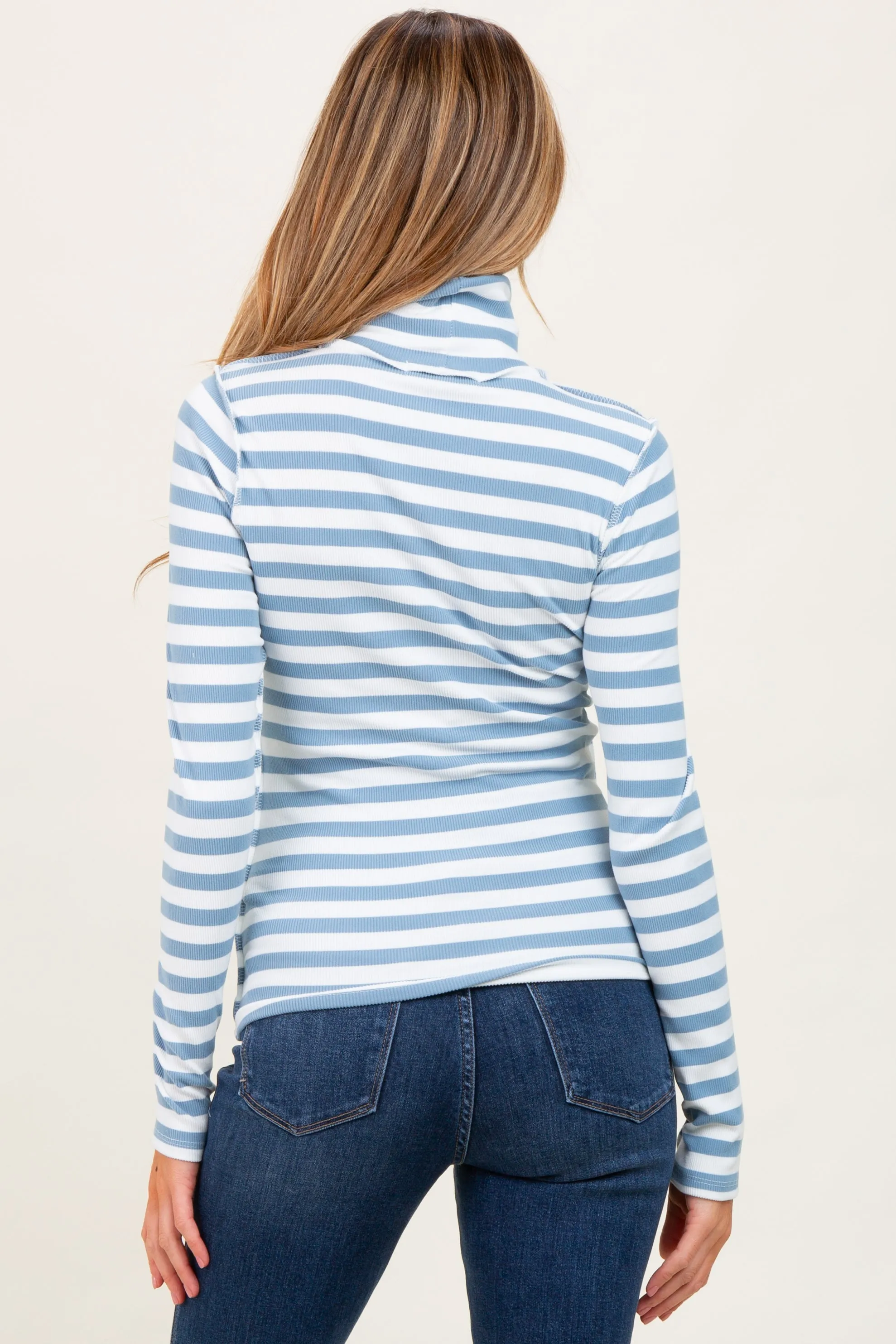 Blue Striped Turtleneck Maternity Long Sleeve Top sold by Pinkblush product image thumbnail 5