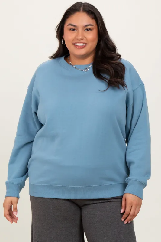 Blue Basic Fleece Crewneck Sweatshirt sold by Pinkblush