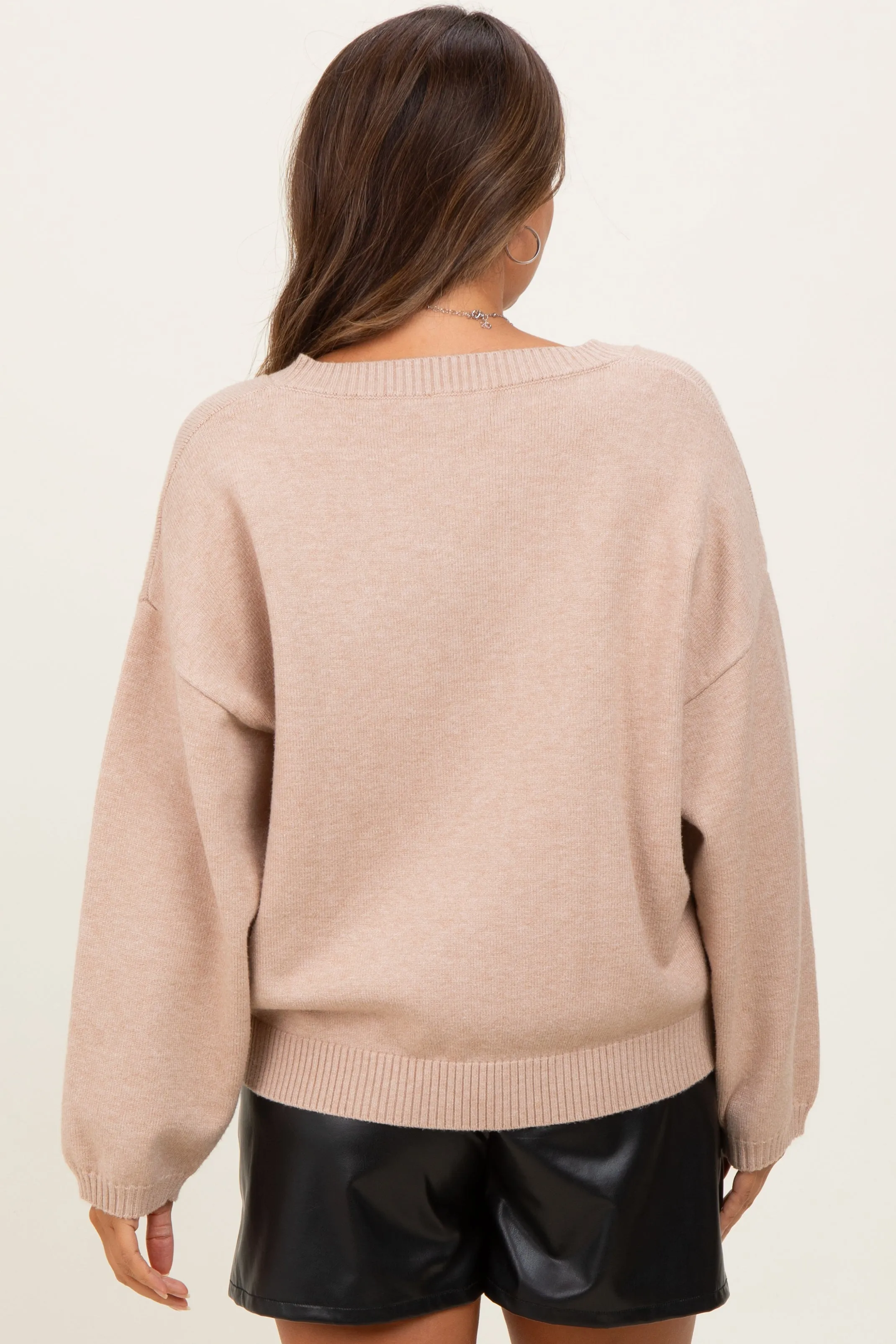 Beige V-Neck Drop Shoulder Maternity Sweater sold by Pinkblush product image thumbnail 3