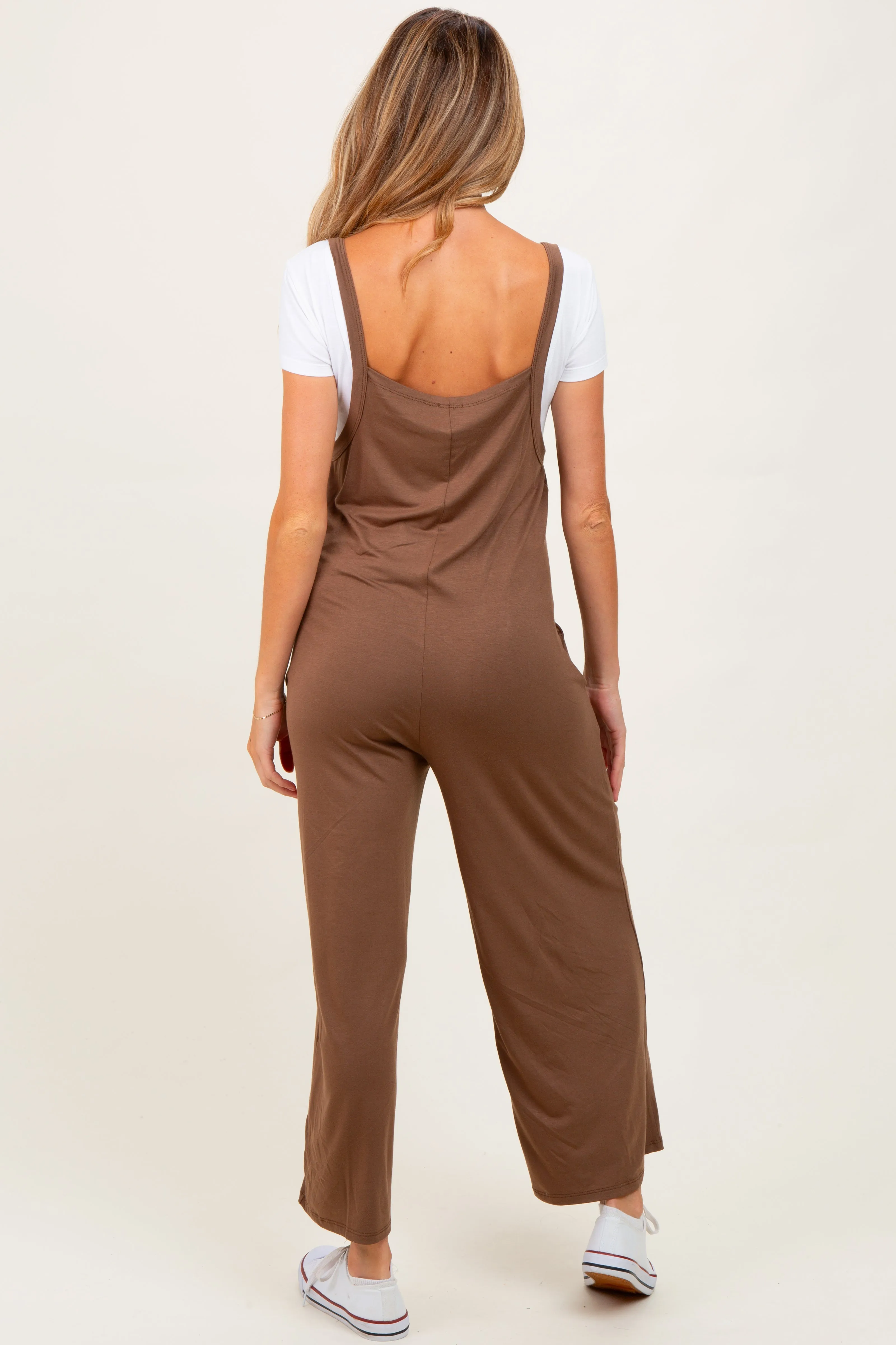 Mocha Sleeveless Pocketed Wide Leg Maternity Jumpsuit sold by Pinkblush product image thumbnail 3