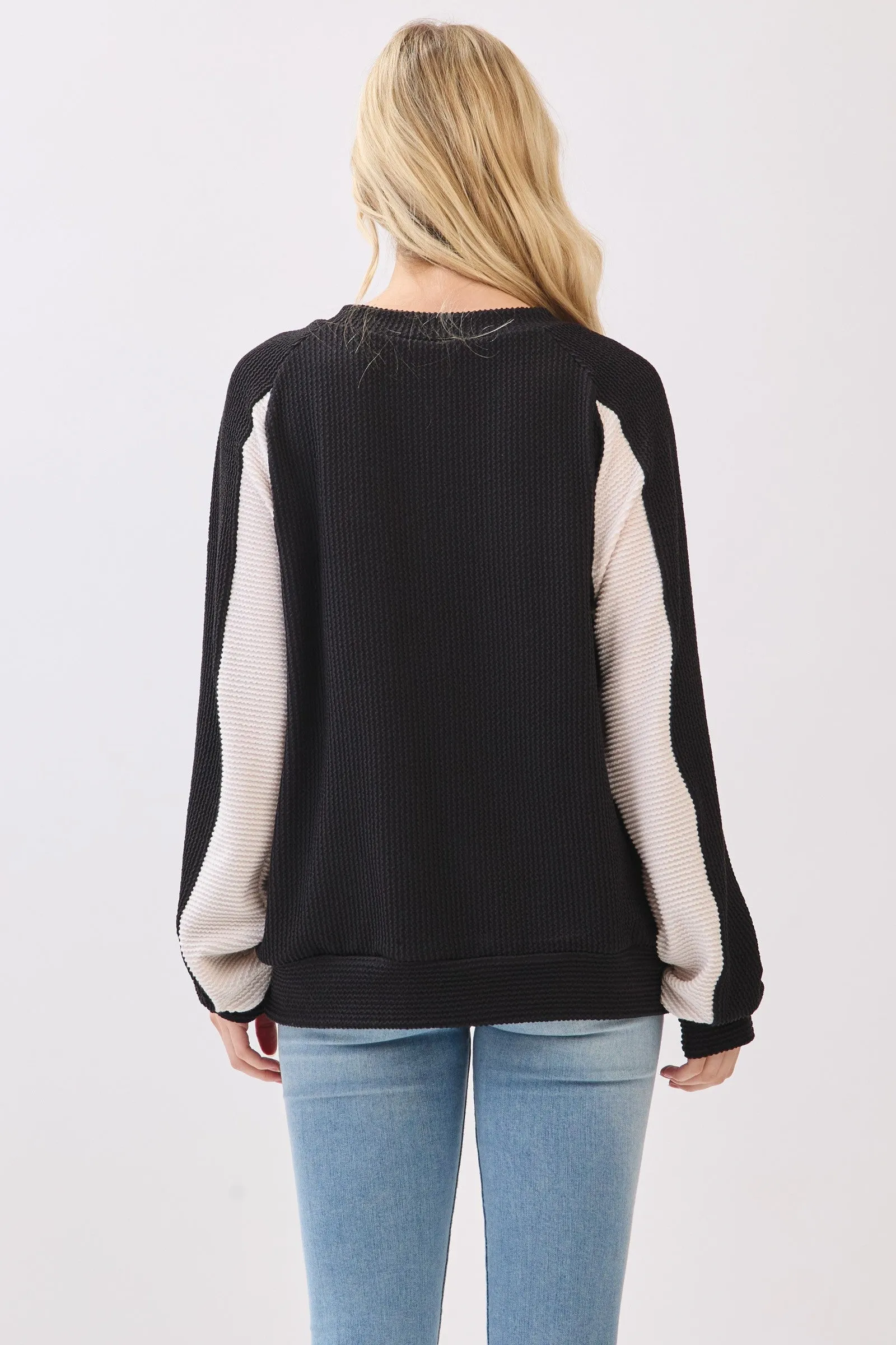 Black Textured Rib Colorblock Pullover sold by Pinkblush product image thumbnail 3
