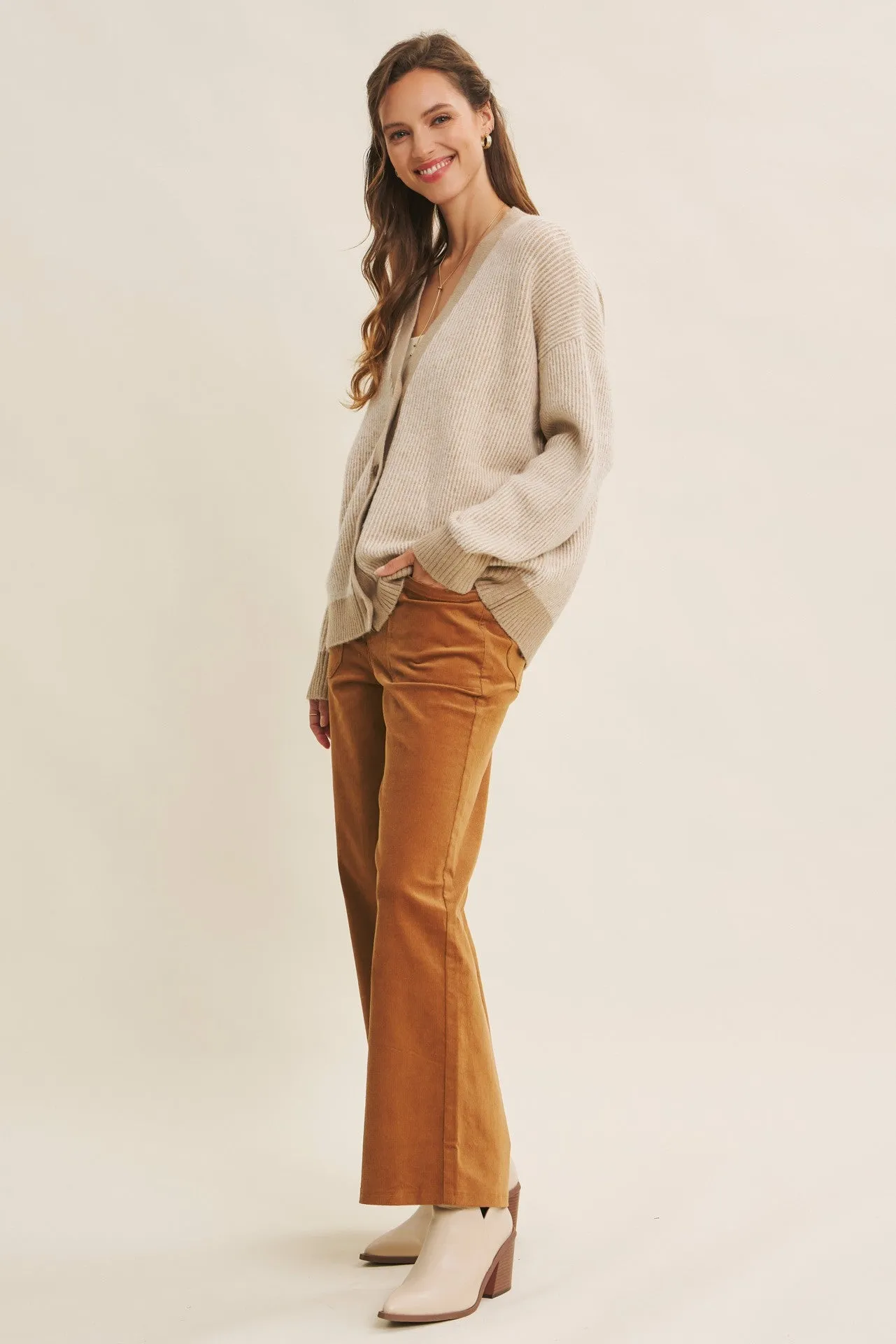 Taupe Two-Tone Button-Down Cardigan sold by Pinkblush product image thumbnail 4
