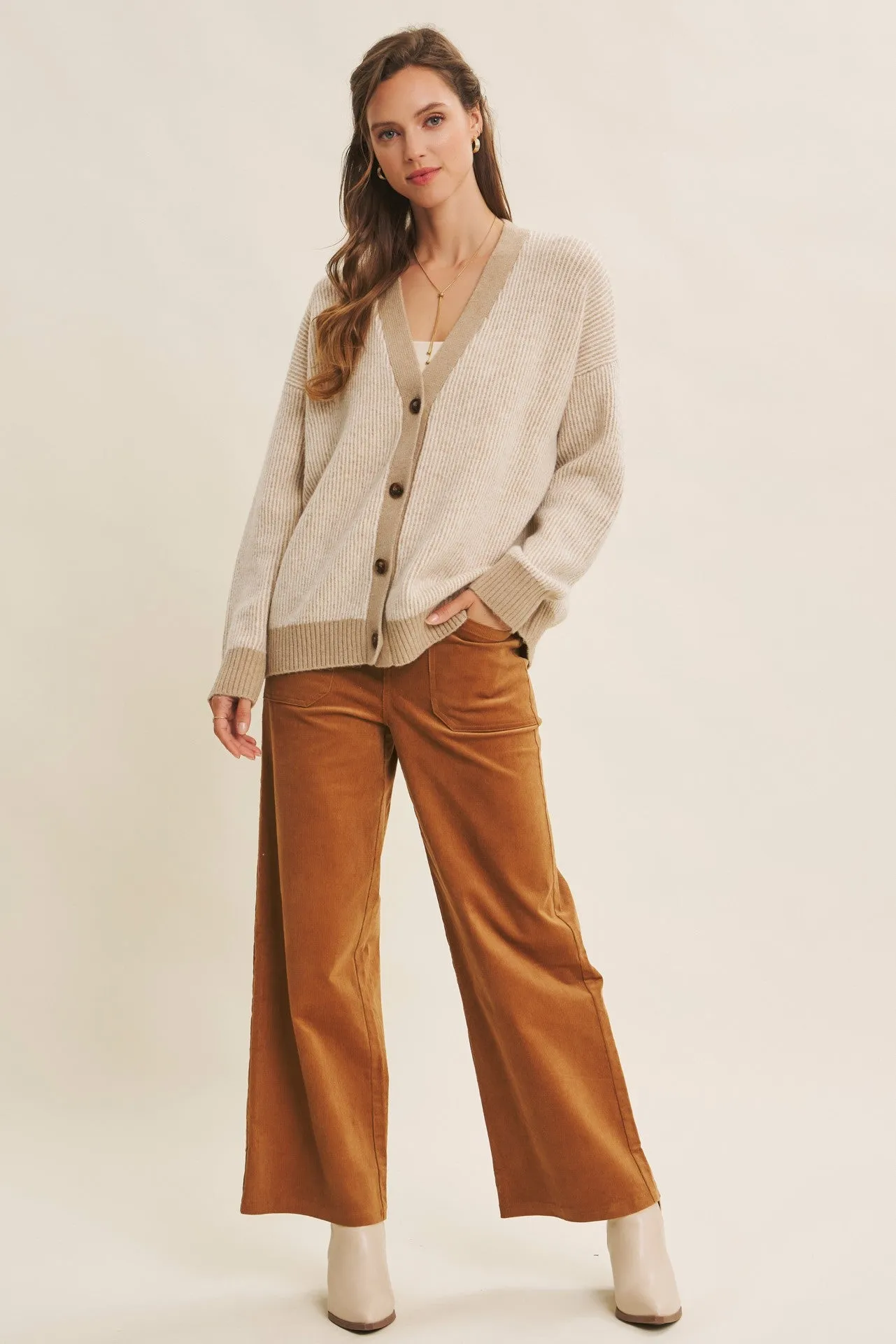 Taupe Two-Tone Button-Down Cardigan sold by Pinkblush product image thumbnail 3