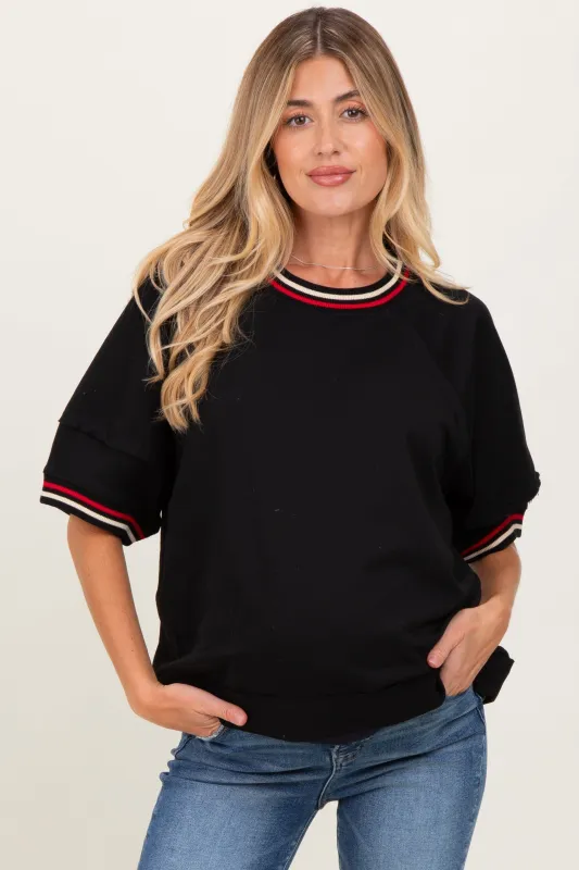Black Contrast Trim Short Sleeve Maternity Pullover sold by Pinkblush