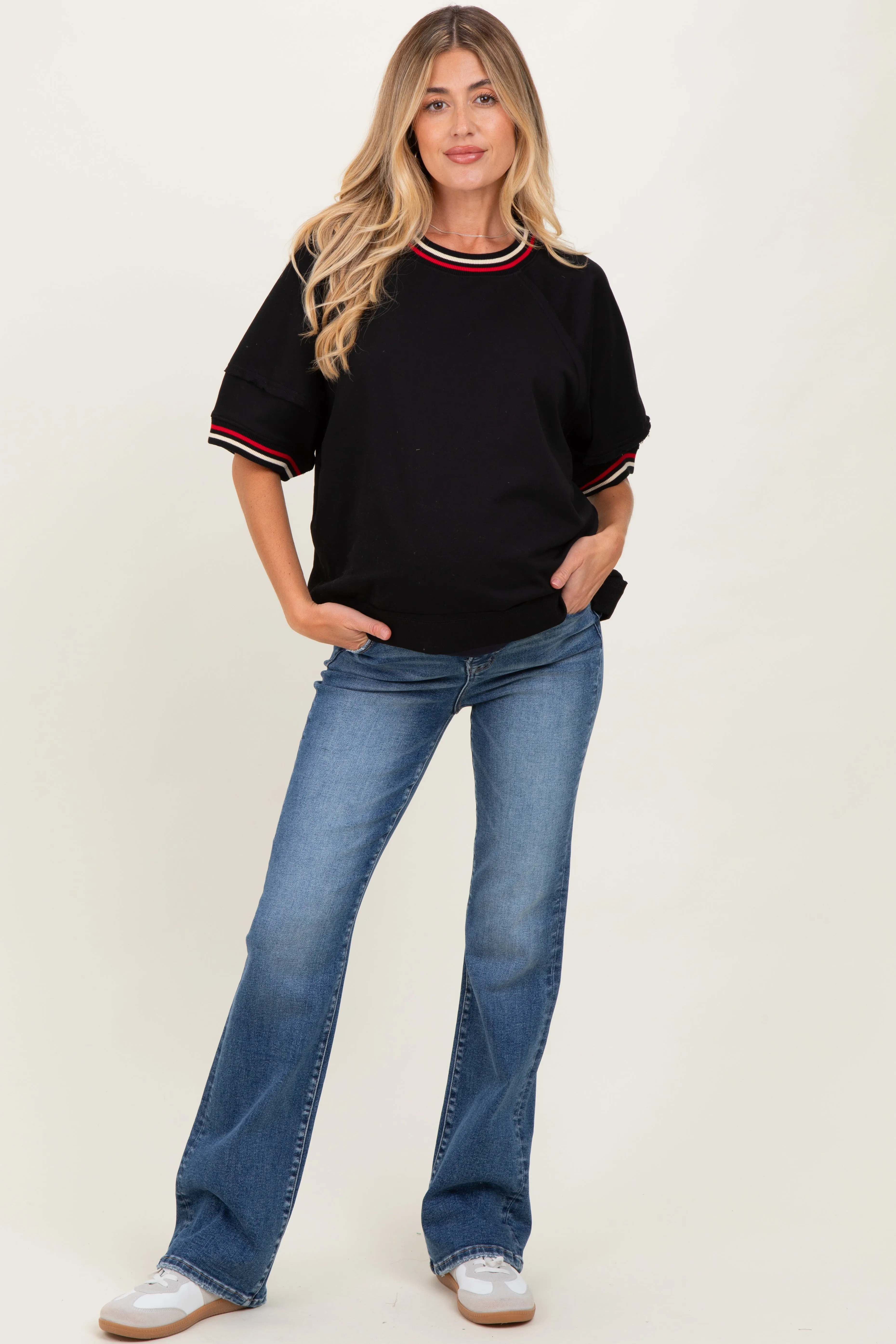 Black Contrast Trim Short Sleeve Maternity Pullover sold by Pinkblush product image thumbnail 3