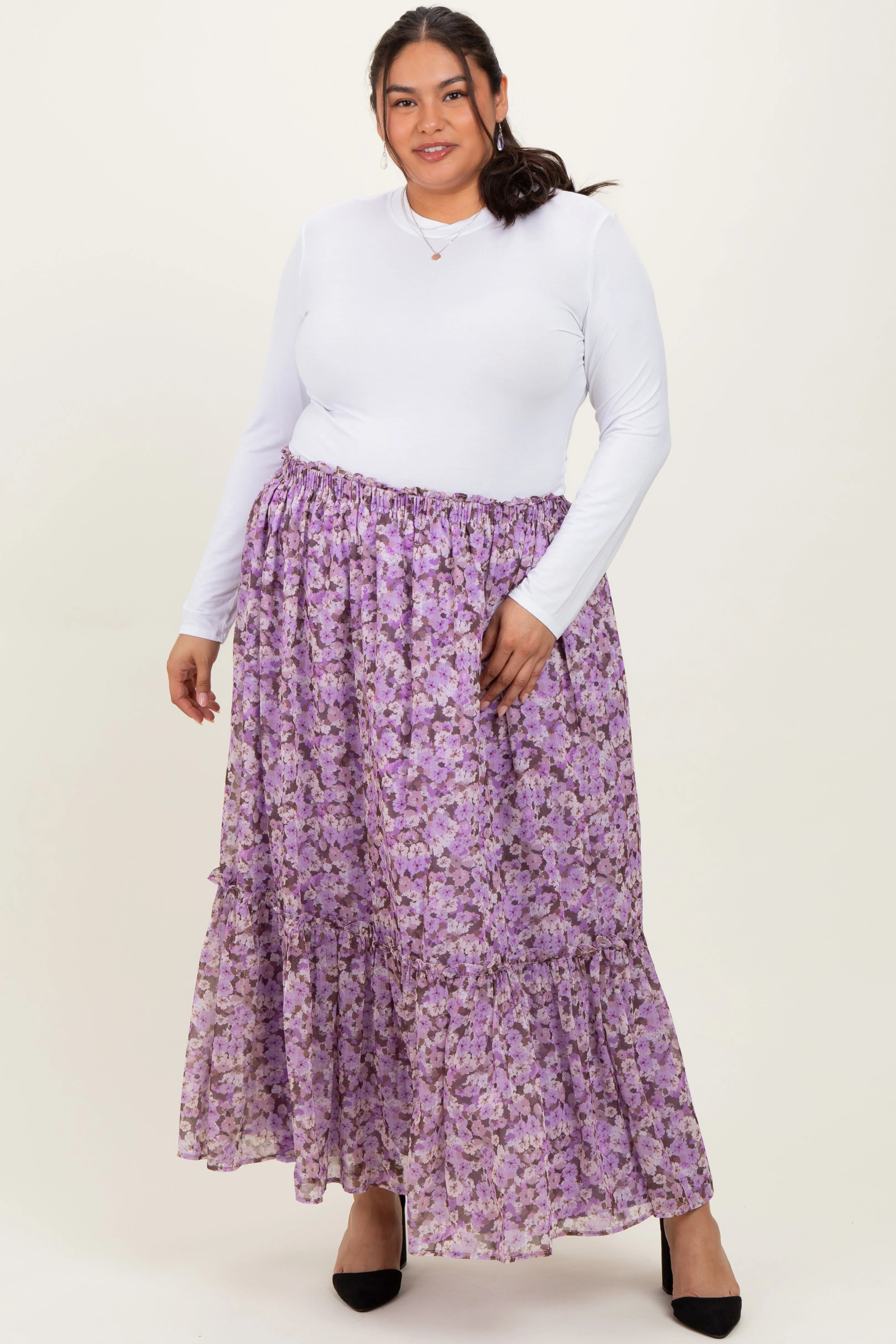 Lavender Smocked Waist Tiered Plus Maxi Skirt sold by Pinkblush product image thumbnail 2