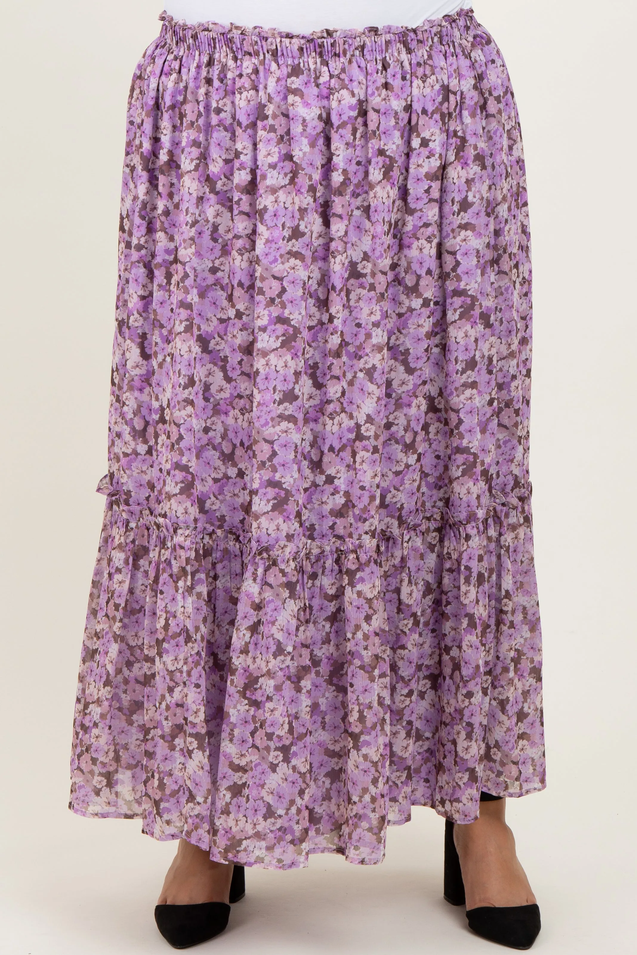 Lavender Smocked Waist Tiered Plus Maxi Skirt sold by Pinkblush product image thumbnail 3