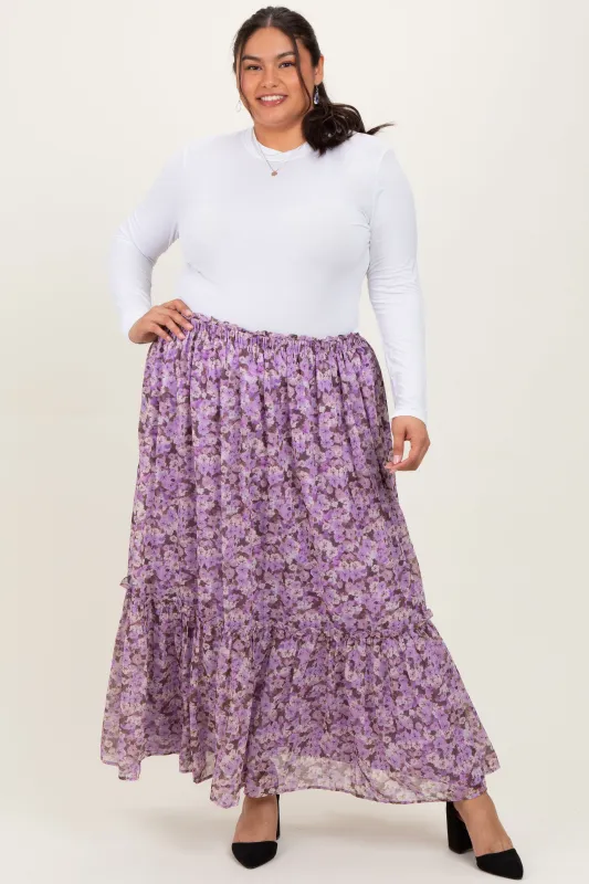Lavender Smocked Waist Tiered Plus Maxi Skirt sold by Pinkblush