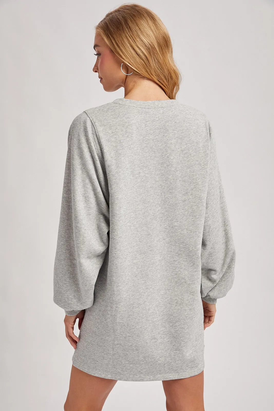 Heather Grey Bubble Sleeve Sweatshirt Mini Dress sold by Pinkblush product image thumbnail 4