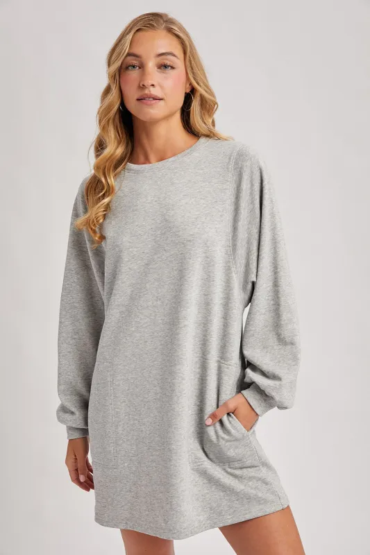 Heather Grey Bubble Sleeve Sweatshirt Mini Dress sold by Pinkblush