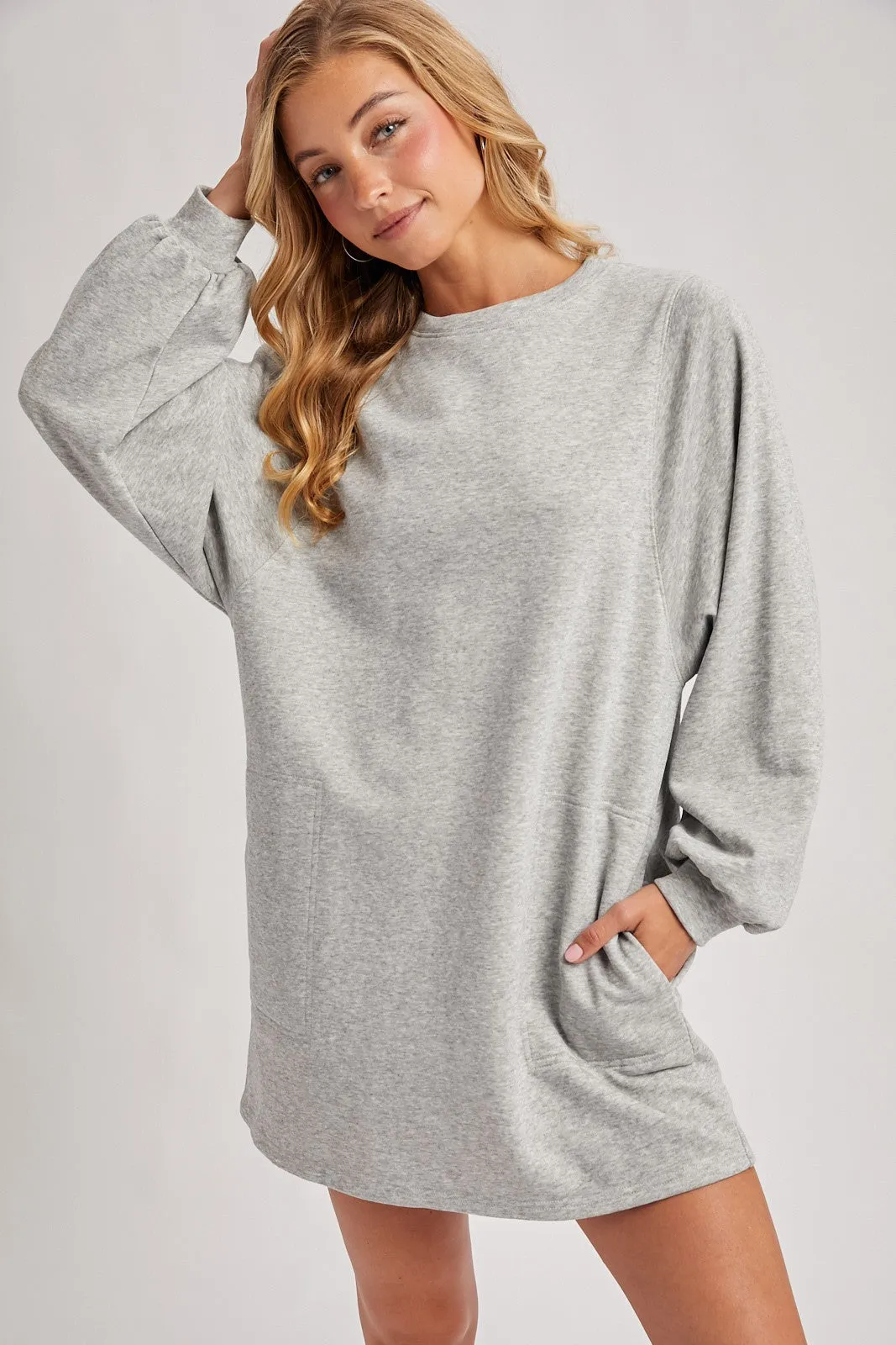 Heather Grey Bubble Sleeve Sweatshirt Mini Dress sold by Pinkblush product image thumbnail 2