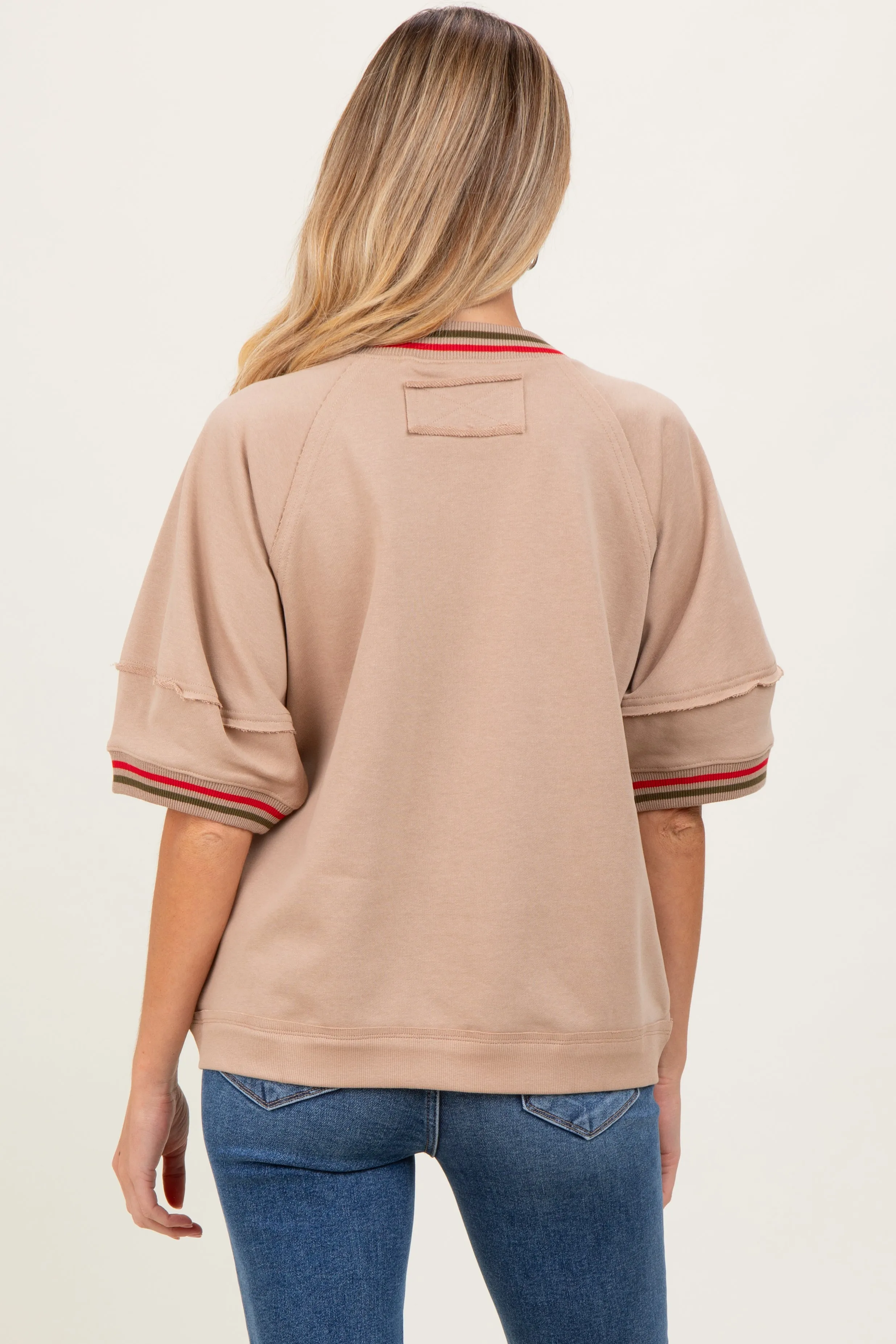 Beige Contrast Trim Short Sleeve Maternity Pullover sold by Pinkblush product image thumbnail 5