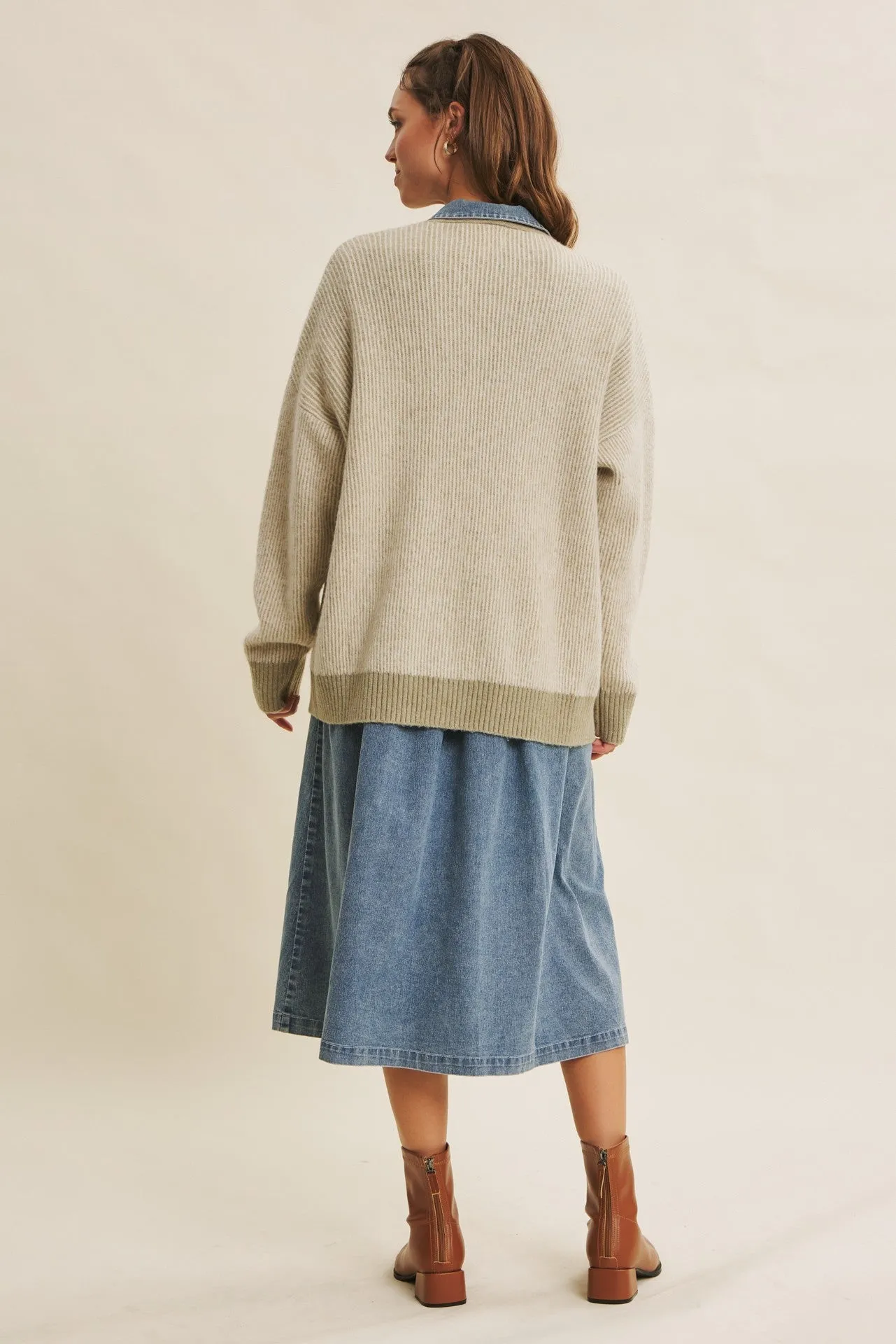 Light Olive Two-Tone Button-Down Cardigan sold by Pinkblush product image thumbnail 5