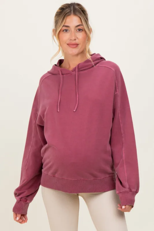 Burgundy French Terry Hooded Maternity Sweatshirt sold by Pinkblush