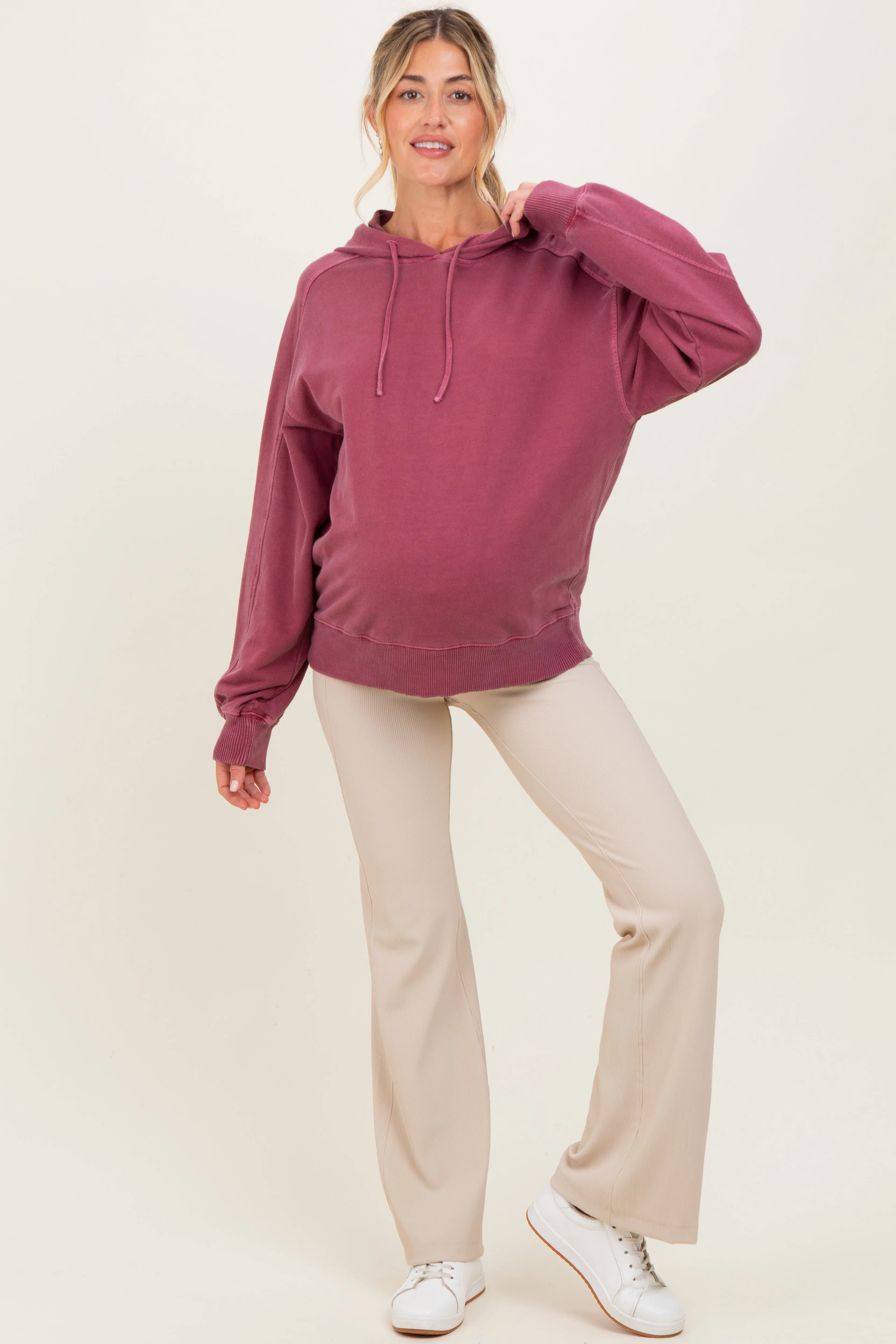 Burgundy French Terry Hooded Maternity Sweatshirt sold by Pinkblush product image thumbnail 2