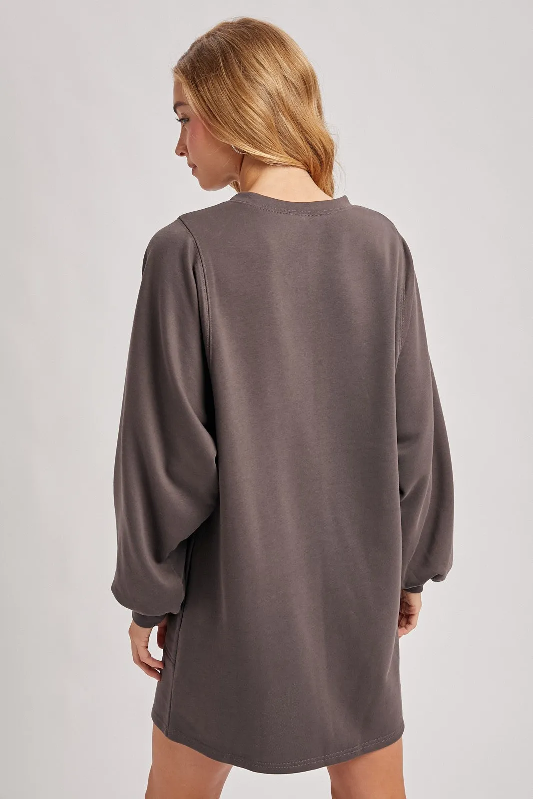 Charcoal Bubble Sleeve Sweatshirt Mini Dress sold by Pinkblush product image thumbnail 4