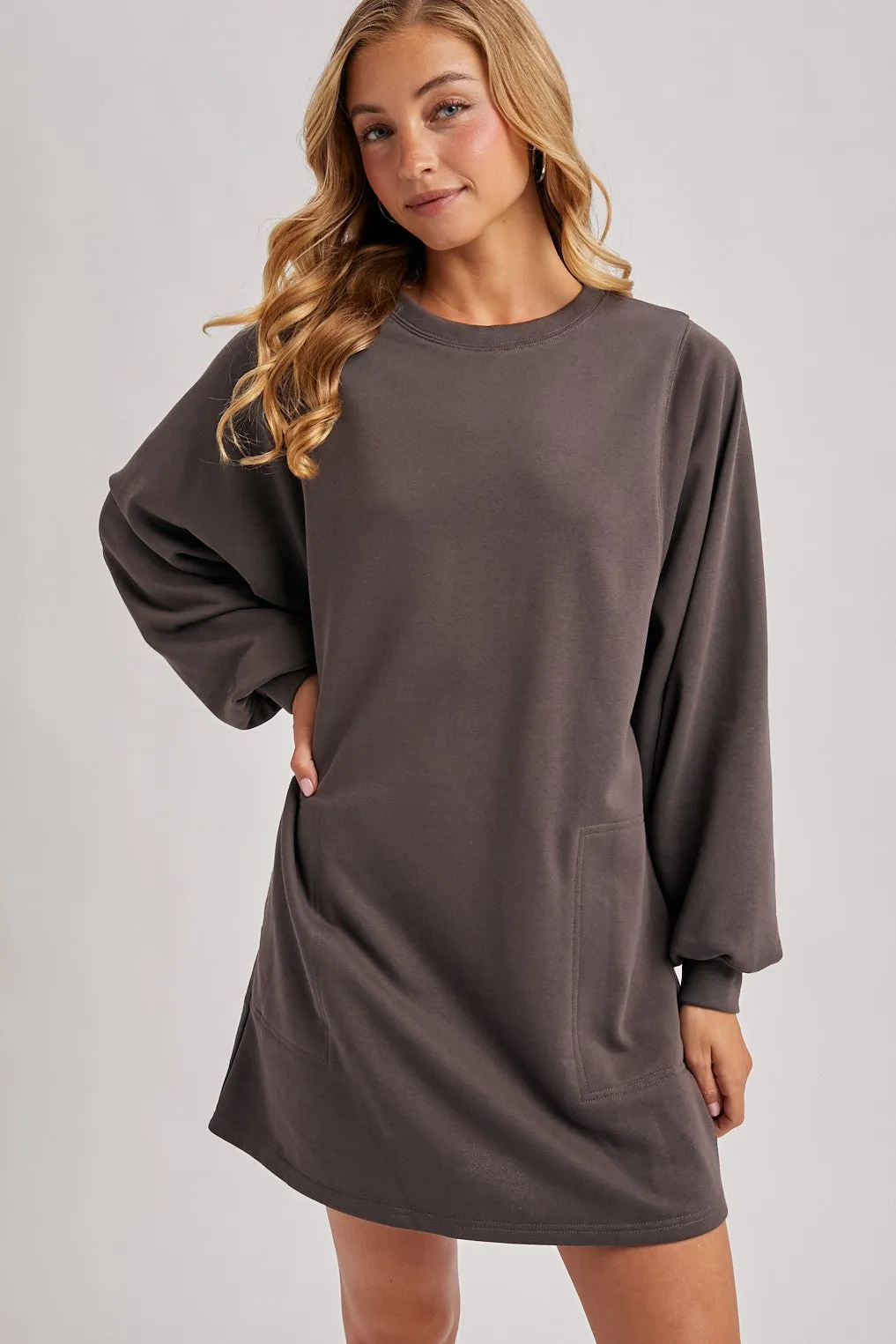 Charcoal Bubble Sleeve Sweatshirt Mini Dress sold by Pinkblush