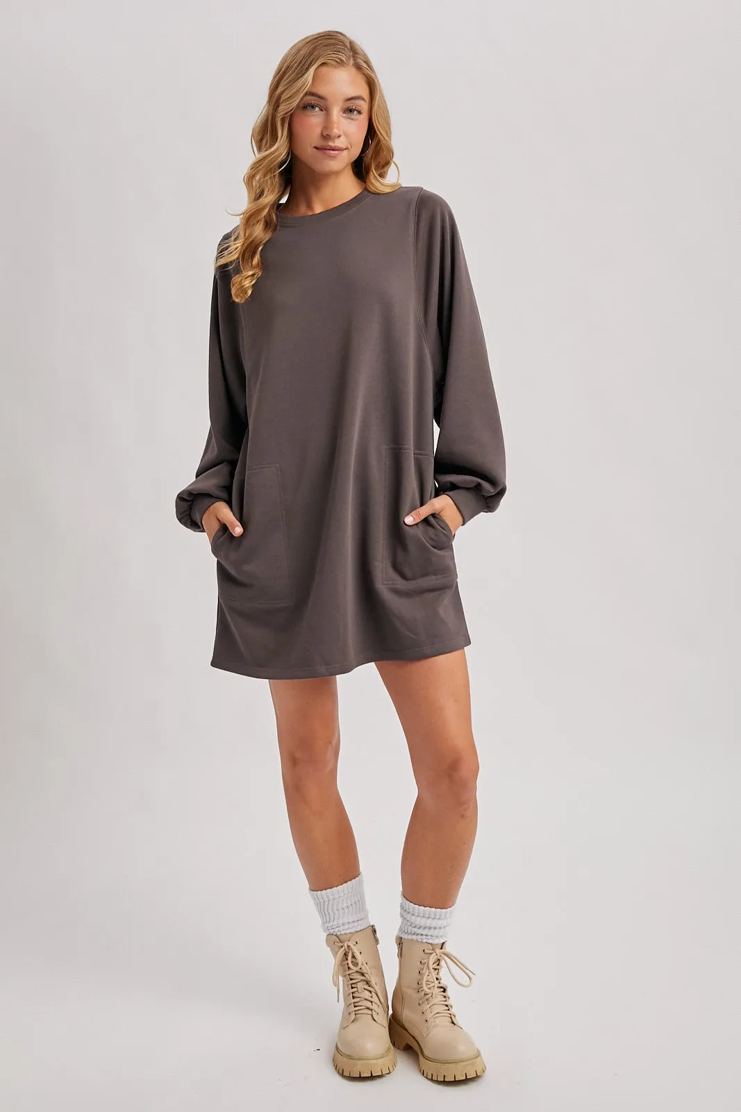 Charcoal Bubble Sleeve Sweatshirt Mini Dress sold by Pinkblush product image thumbnail 5