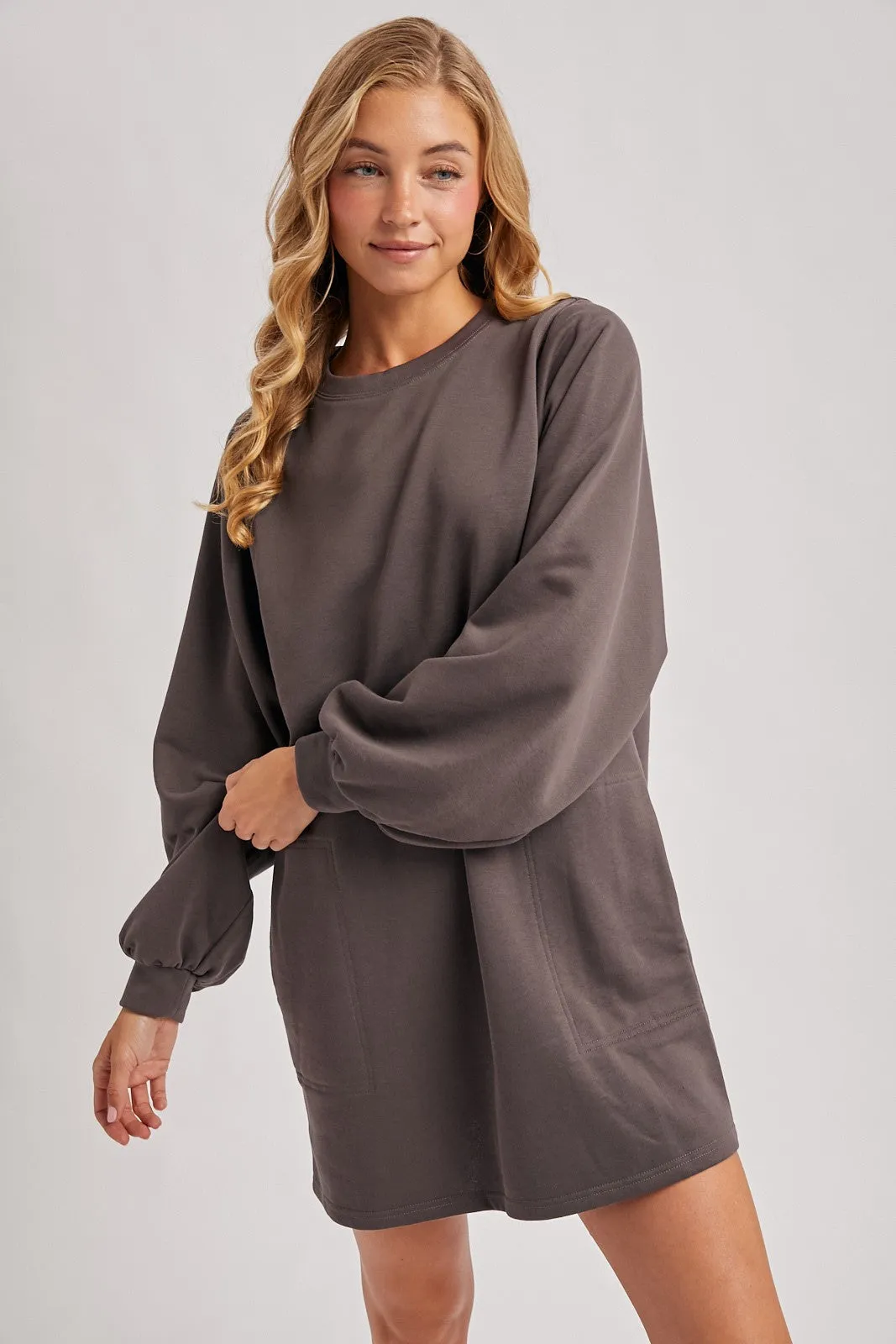 Charcoal Bubble Sleeve Sweatshirt Mini Dress sold by Pinkblush product image thumbnail 2