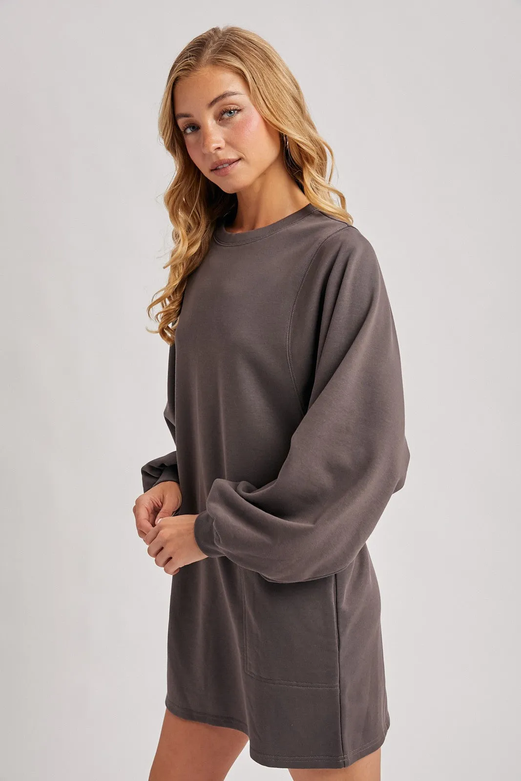Charcoal Bubble Sleeve Sweatshirt Mini Dress sold by Pinkblush product image thumbnail 3