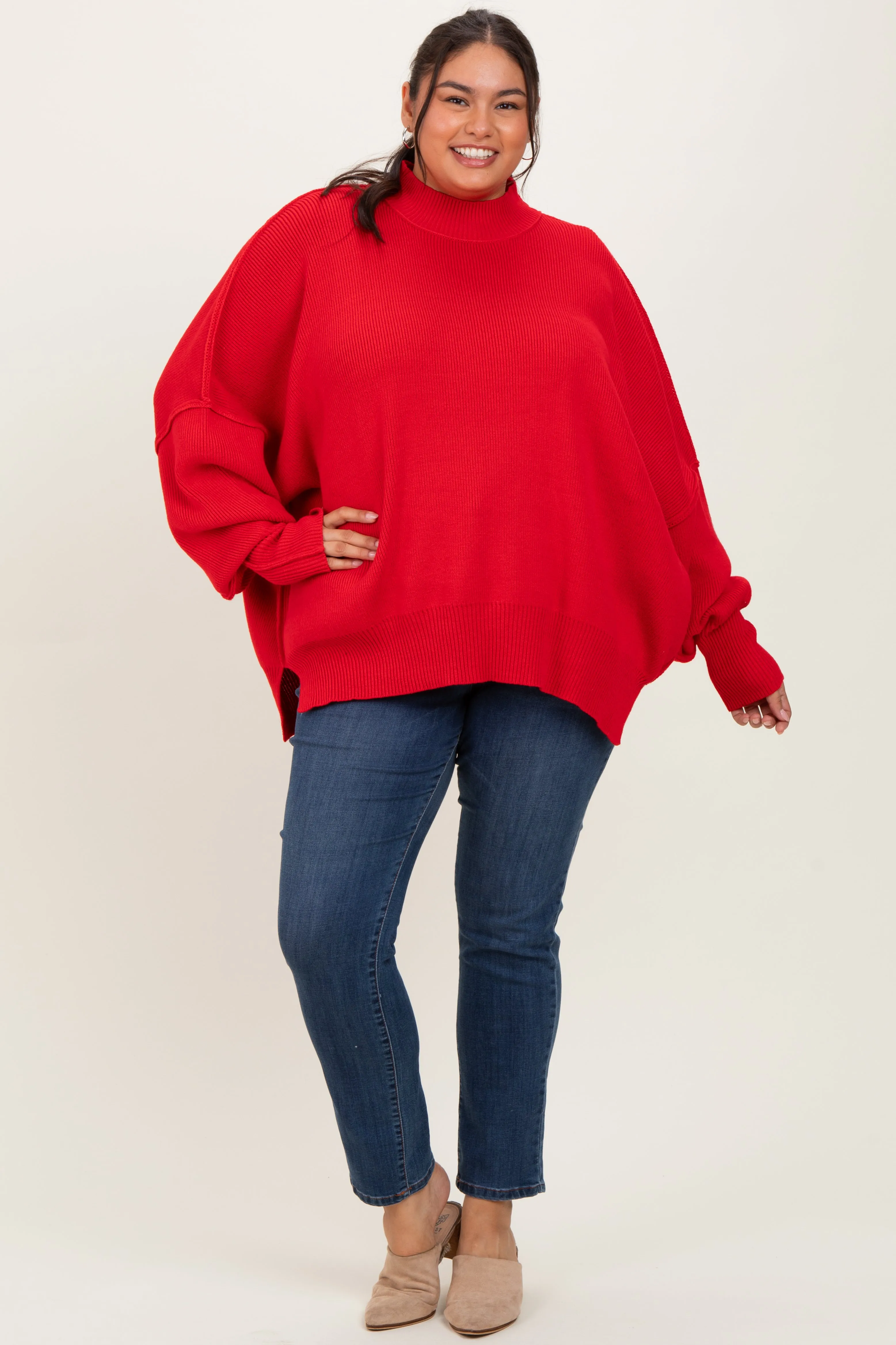 Red Mock Neck Exposed Seam Sweater sold by Pinkblush product image thumbnail 2