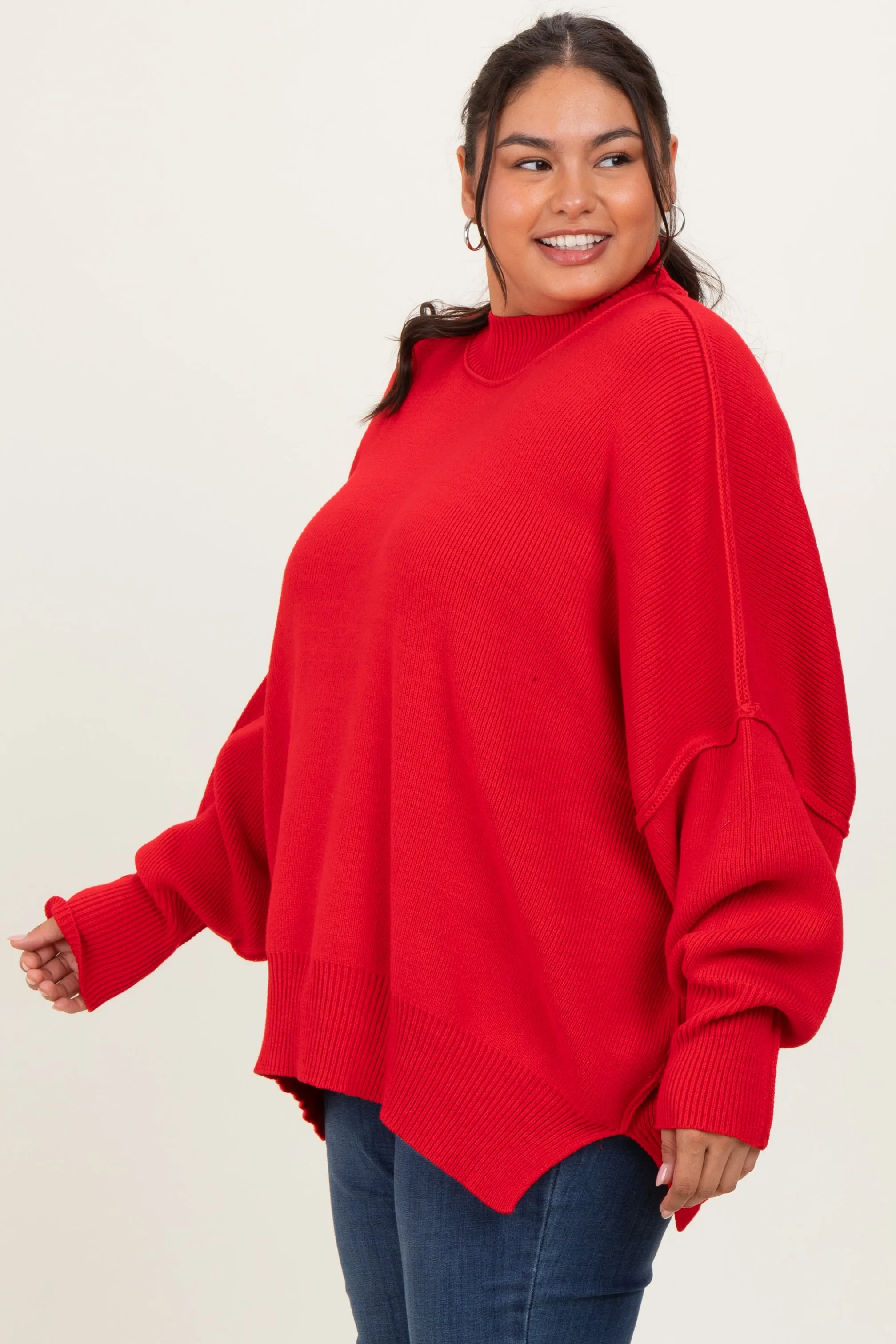 Red Mock Neck Exposed Seam Sweater sold by Pinkblush product image thumbnail 3