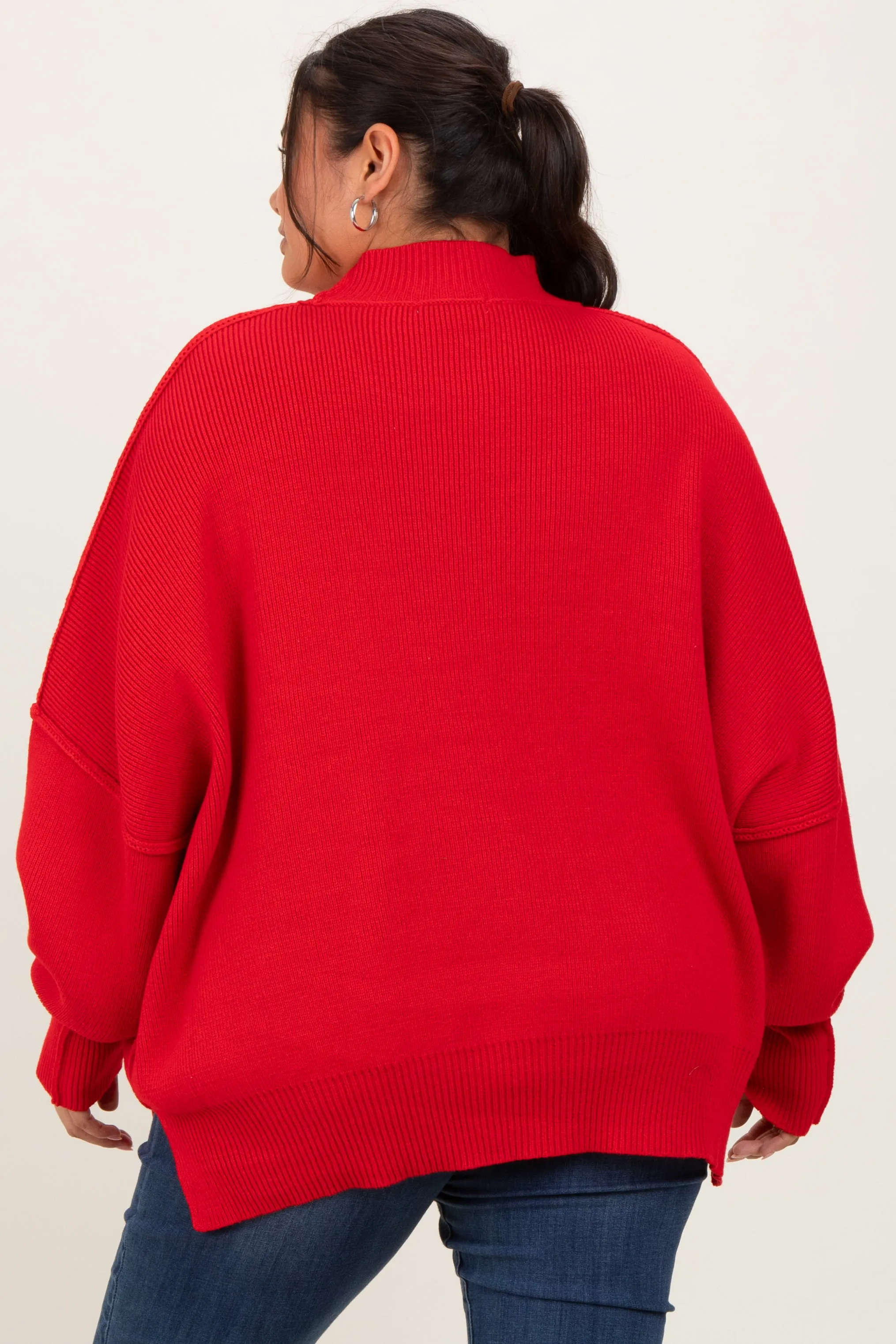 Red Mock Neck Exposed Seam Sweater sold by Pinkblush product image thumbnail 4