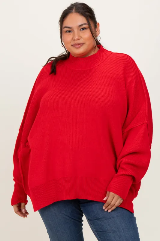 Red Mock Neck Exposed Seam Sweater sold by Pinkblush
