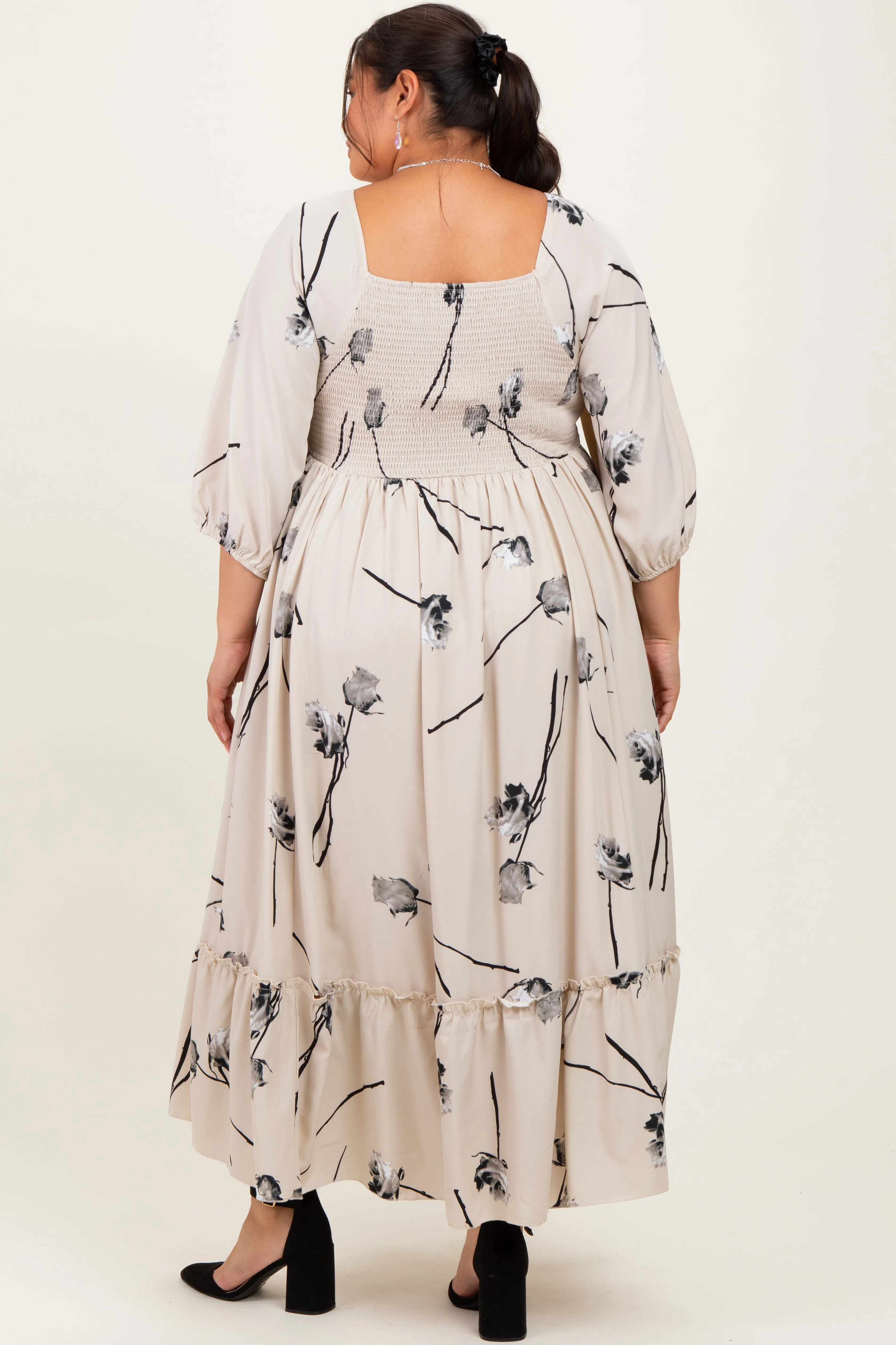 Cream Floral Square Neck Plus Midi Dress sold by Pinkblush product image thumbnail 4