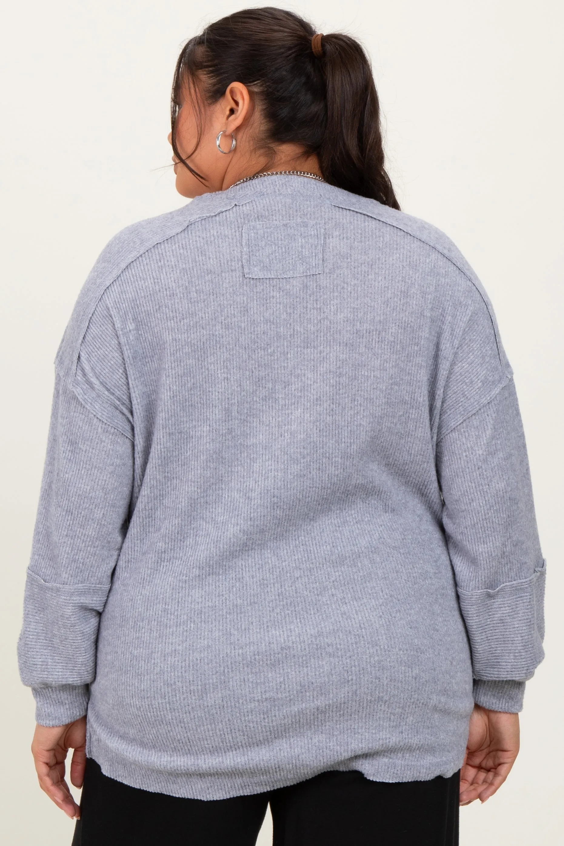 Heather Grey Oversized Ribbed Knit Henley Plus Sweater sold by Pinkblush product image thumbnail 4