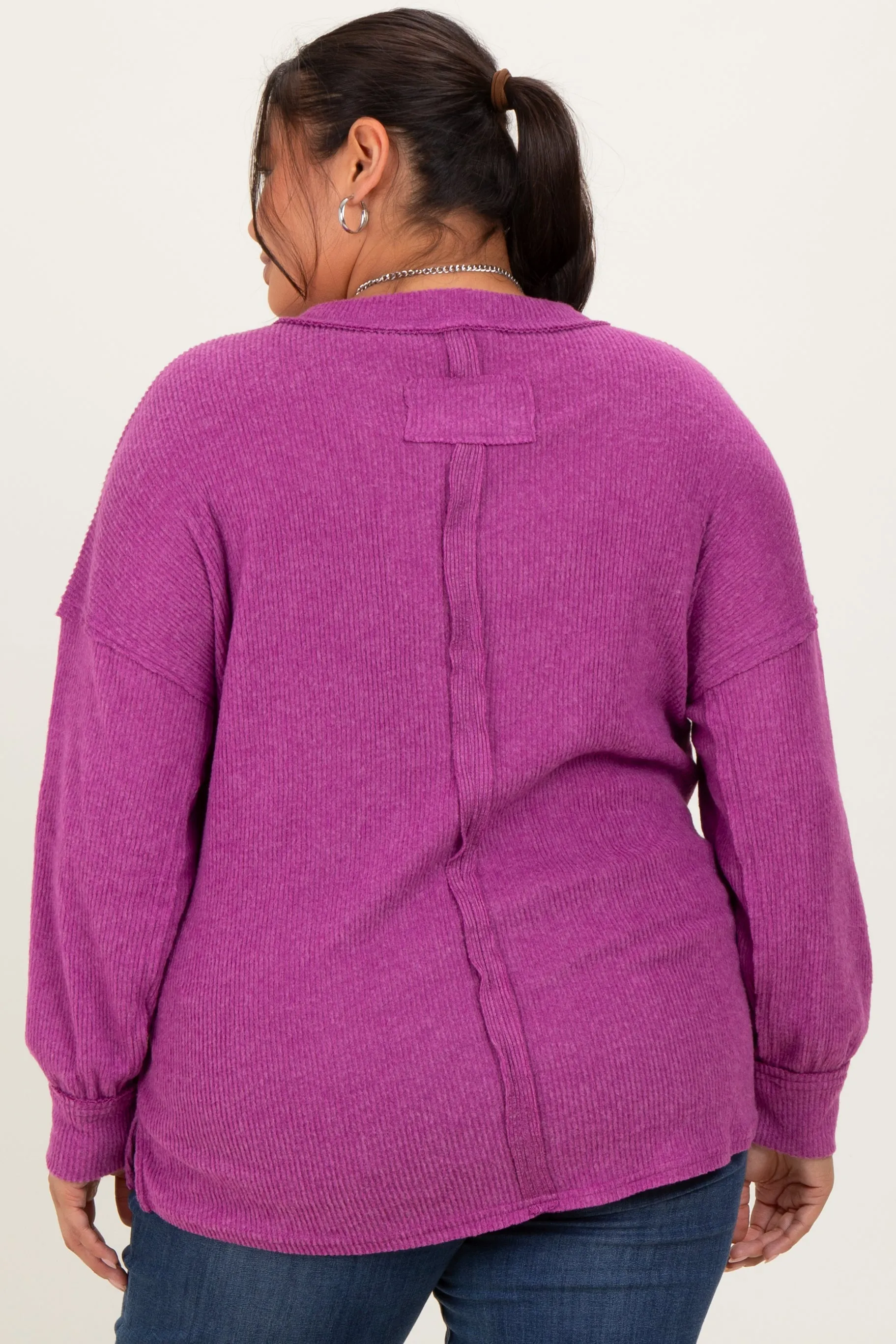 Plum Brushed Ribbed Knit Plus Pullover sold by Pinkblush product image thumbnail 4