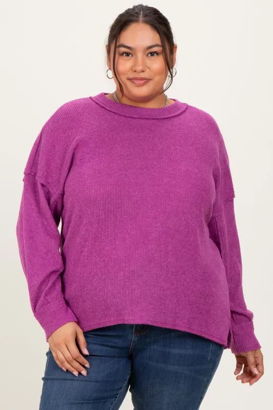 Plum Brushed Ribbed Knit Plus Pullover sold by Pinkblush