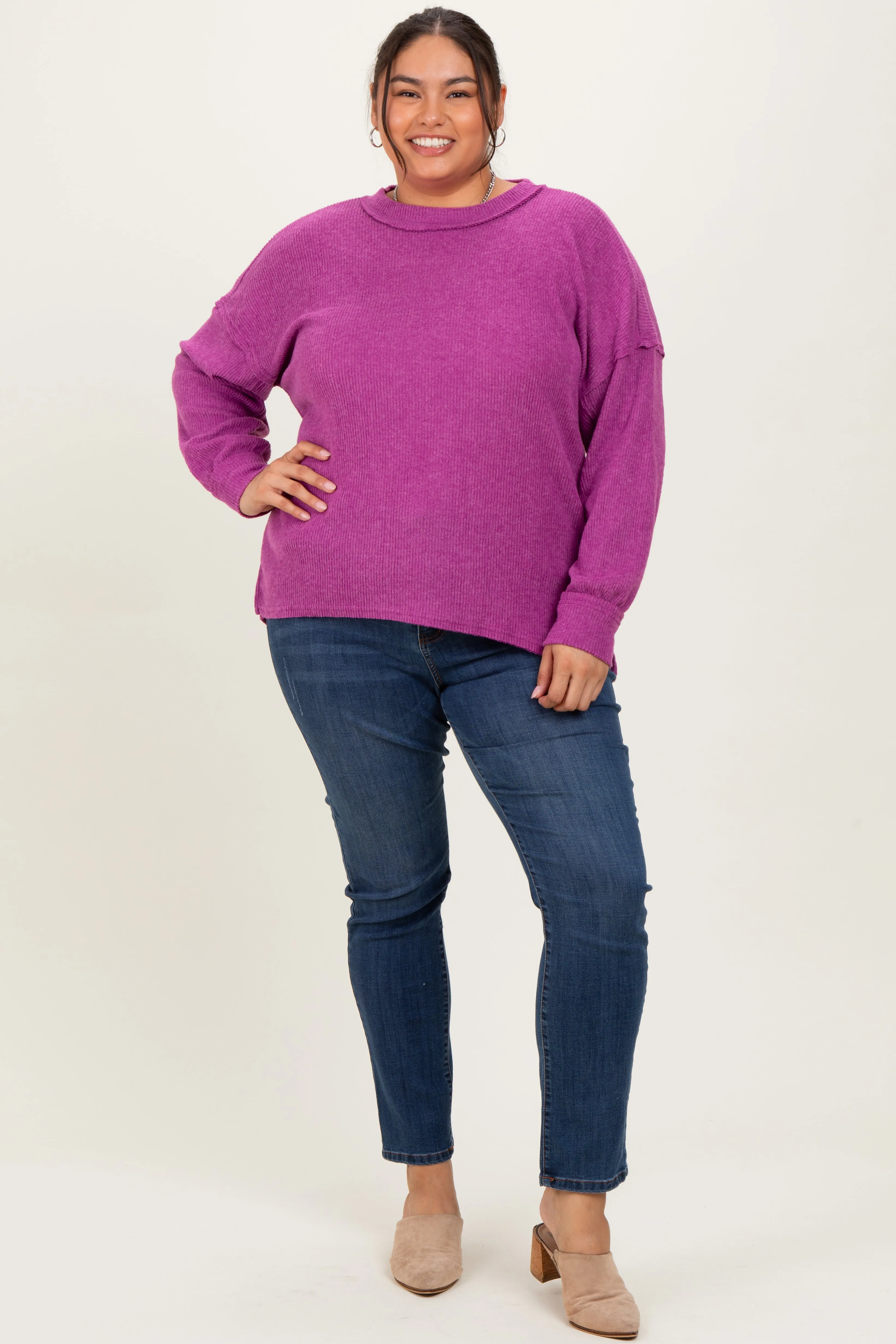 Plum Brushed Ribbed Knit Plus Pullover sold by Pinkblush product image thumbnail 2