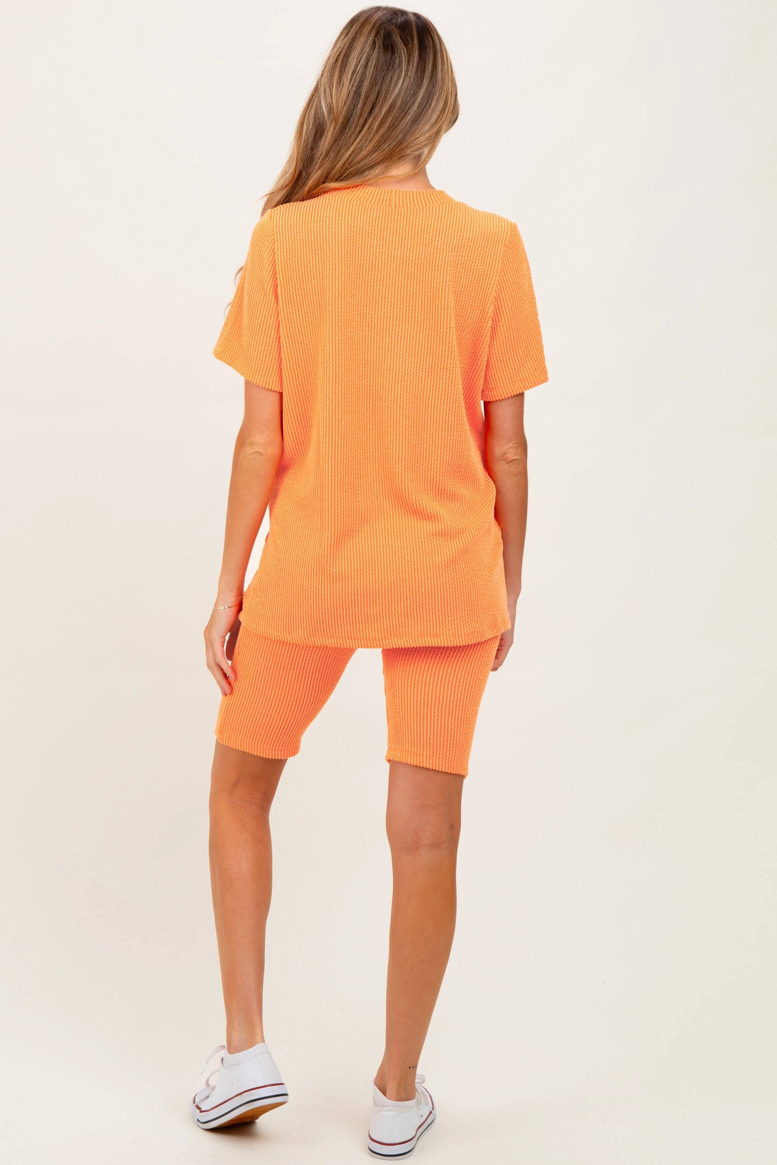 Orange Rib Knit T-Shirt And Biker Short Maternity Set sold by Pinkblush product image thumbnail 4