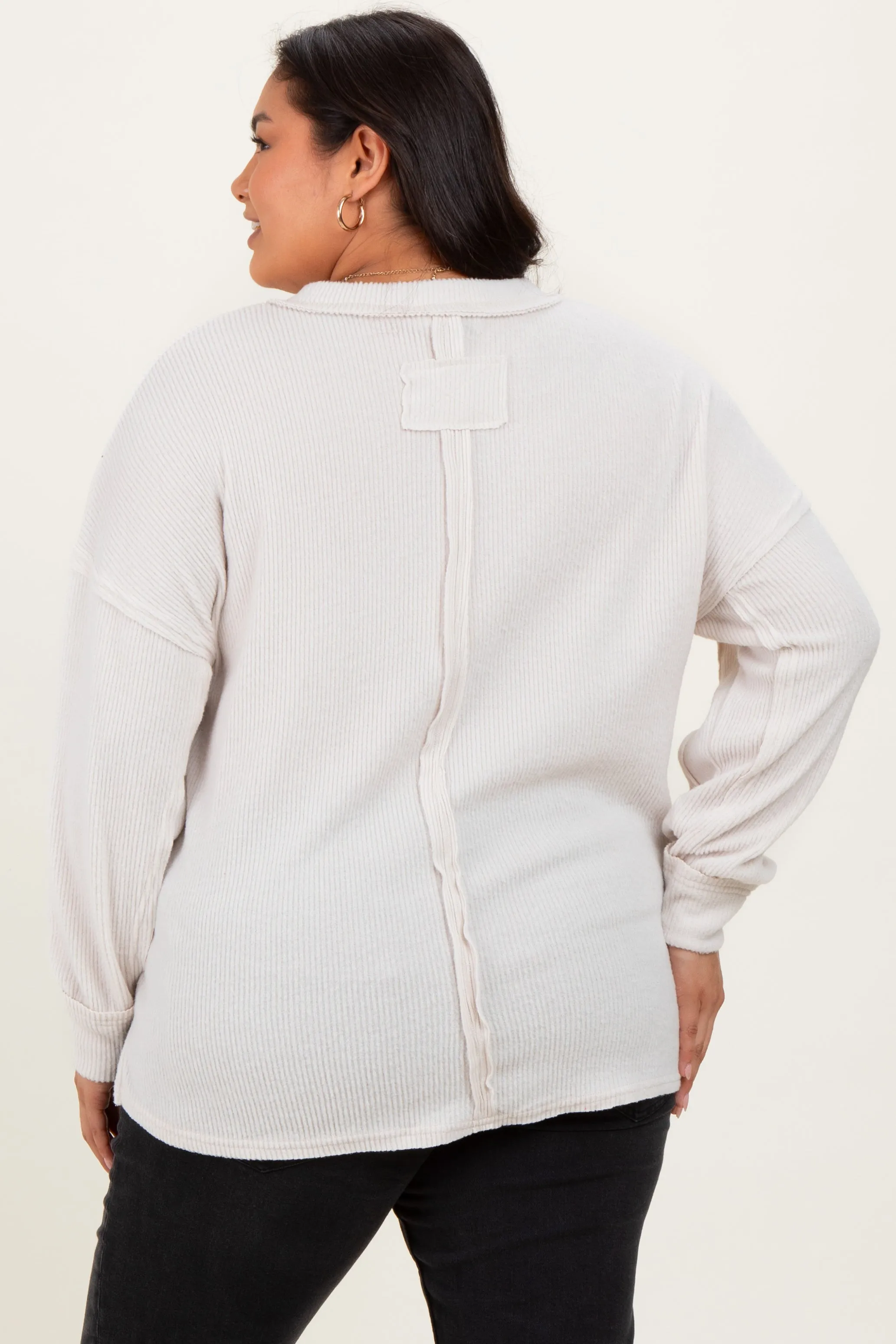 Cream Brushed Ribbed Knit Plus Pullover sold by Pinkblush product image thumbnail 4