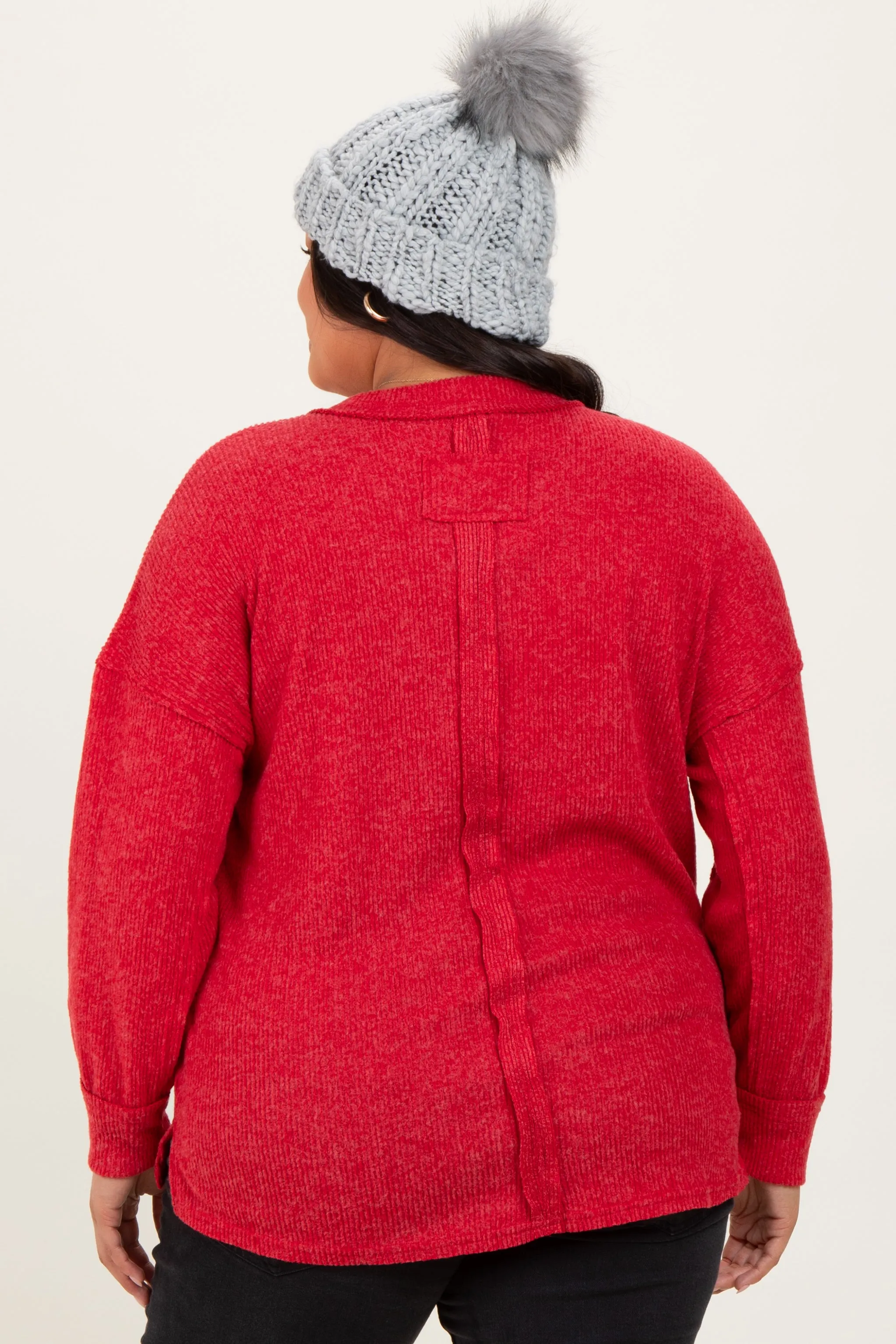Red Brushed Ribbed Knit Plus Pullover sold by Pinkblush product image thumbnail 4