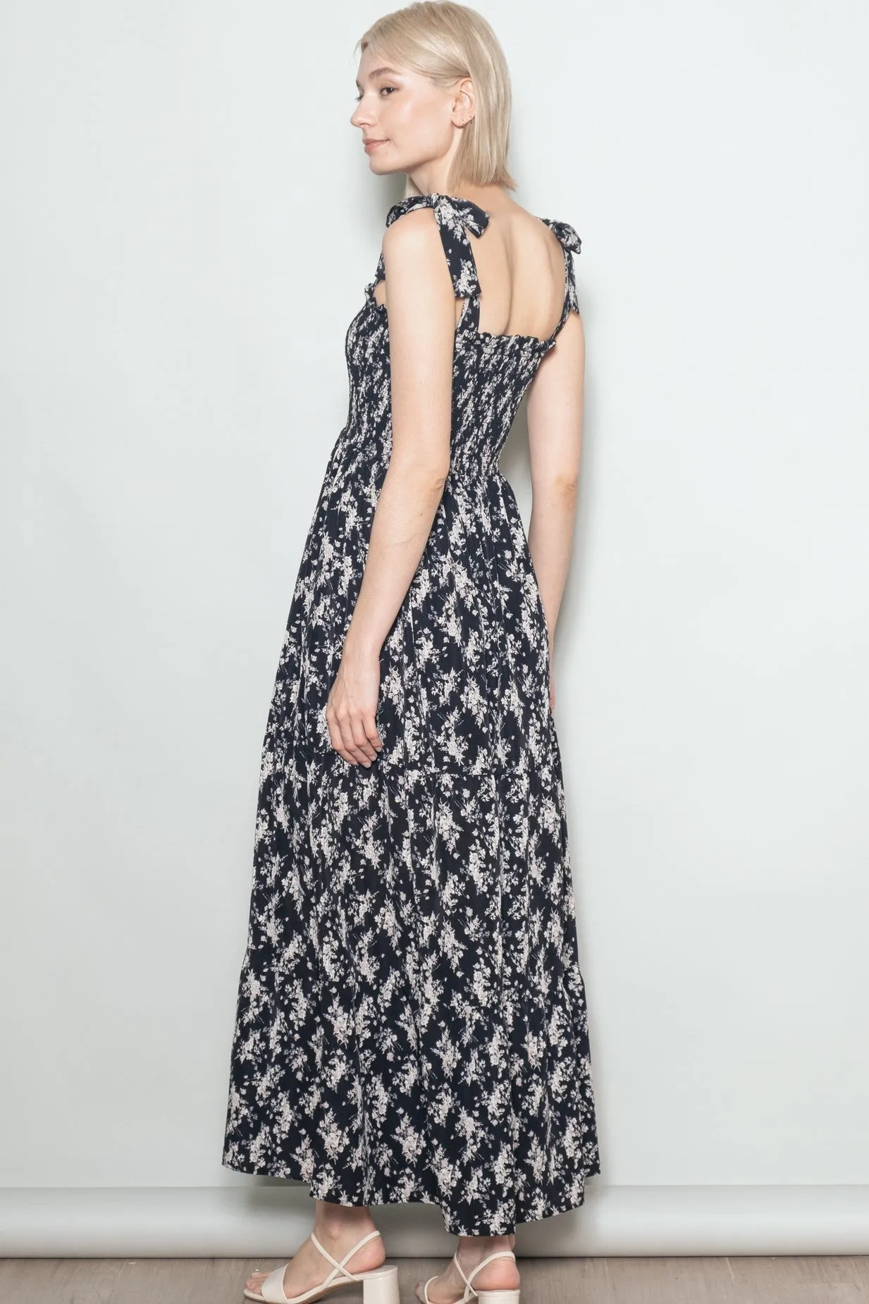 Black Floral Shoulder Tie Maxi Dress sold by Pinkblush product image thumbnail 3