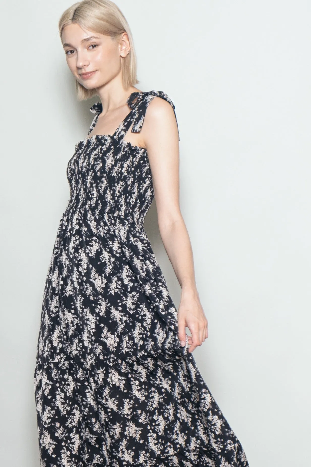 Black Floral Shoulder Tie Maxi Dress sold by Pinkblush product image thumbnail 4