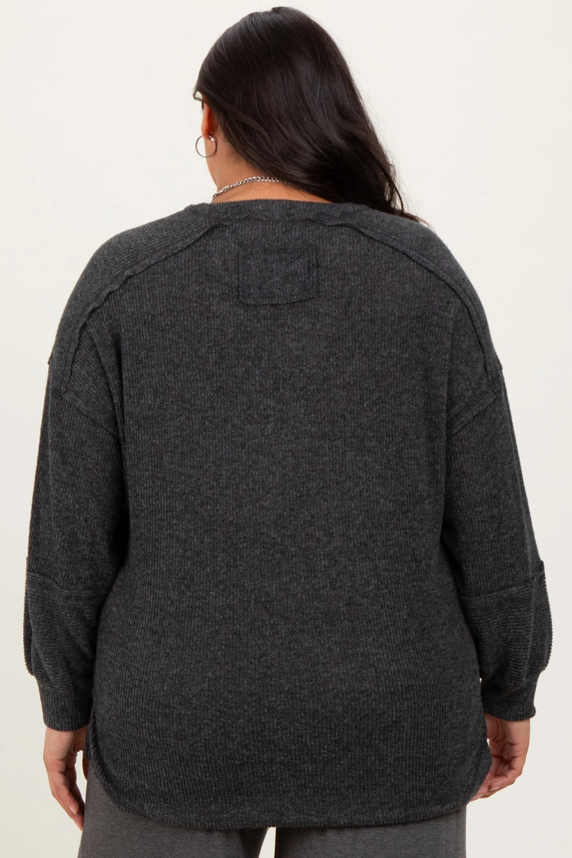 Charcoal Oversized Ribbed Knit Henley Plus Sweater sold by Pinkblush product image thumbnail 4