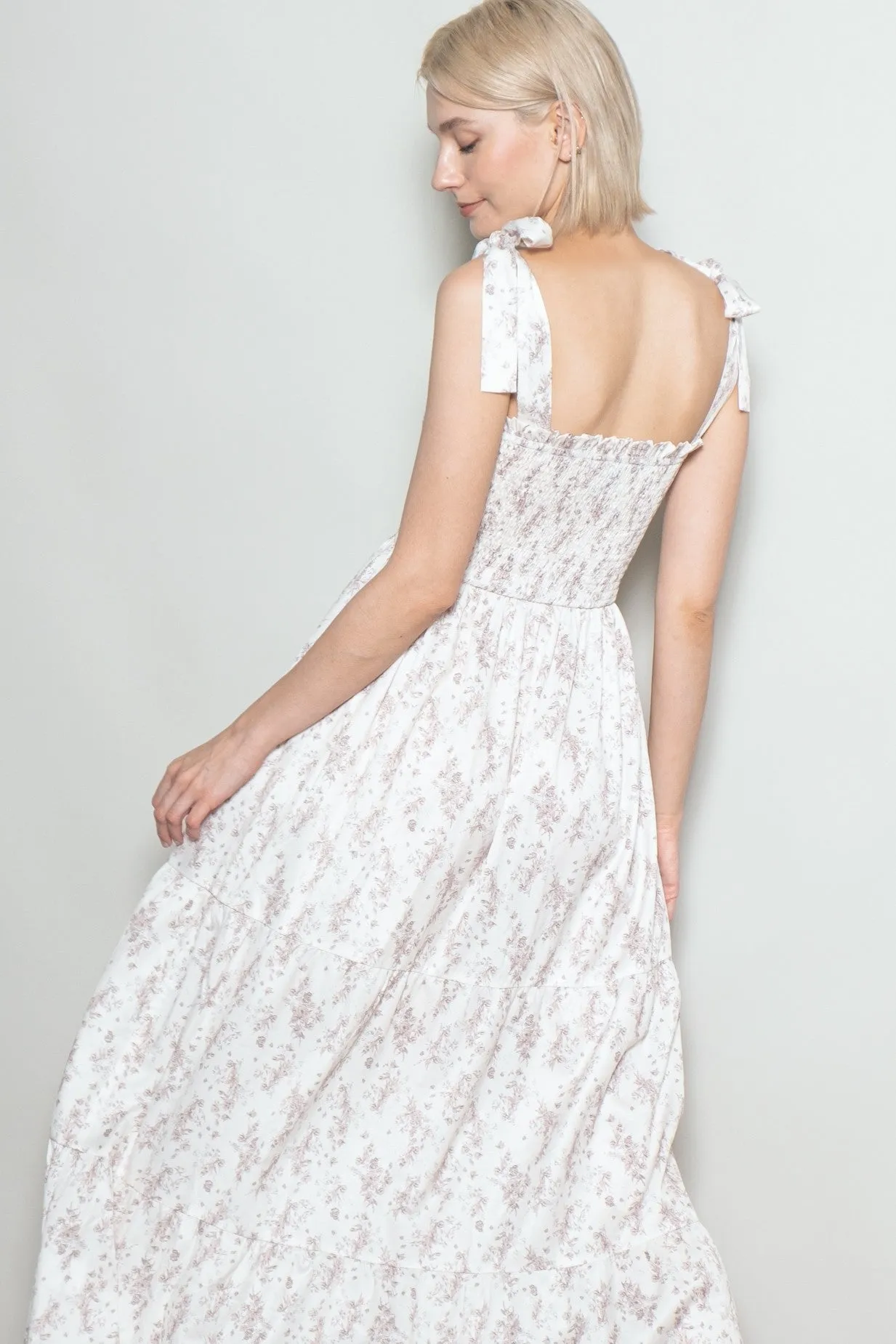 Ivory Floral Shoulder Tie Maxi Dress sold by Pinkblush product image thumbnail 3