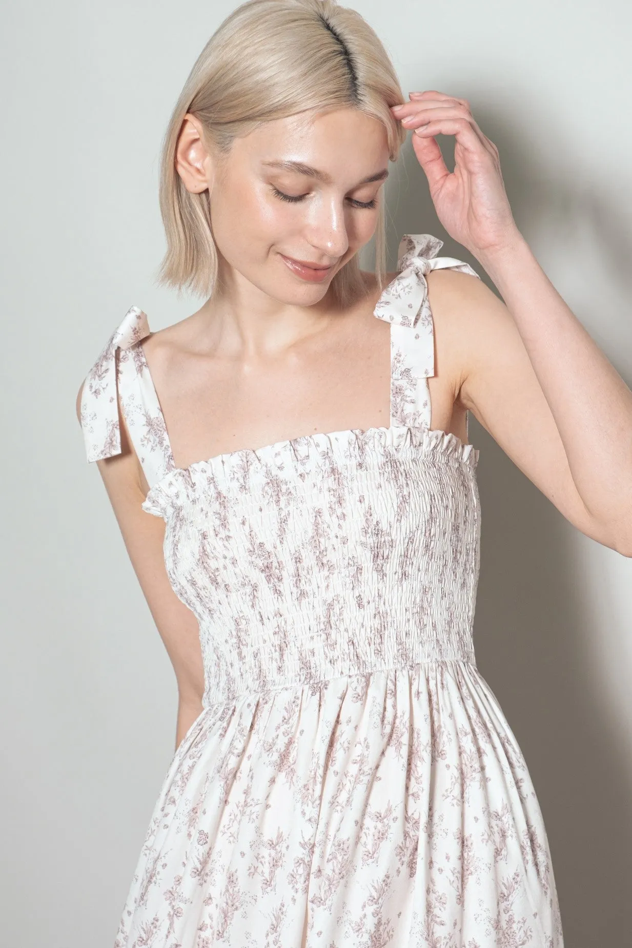 Ivory Floral Shoulder Tie Maxi Dress sold by Pinkblush product image thumbnail 4