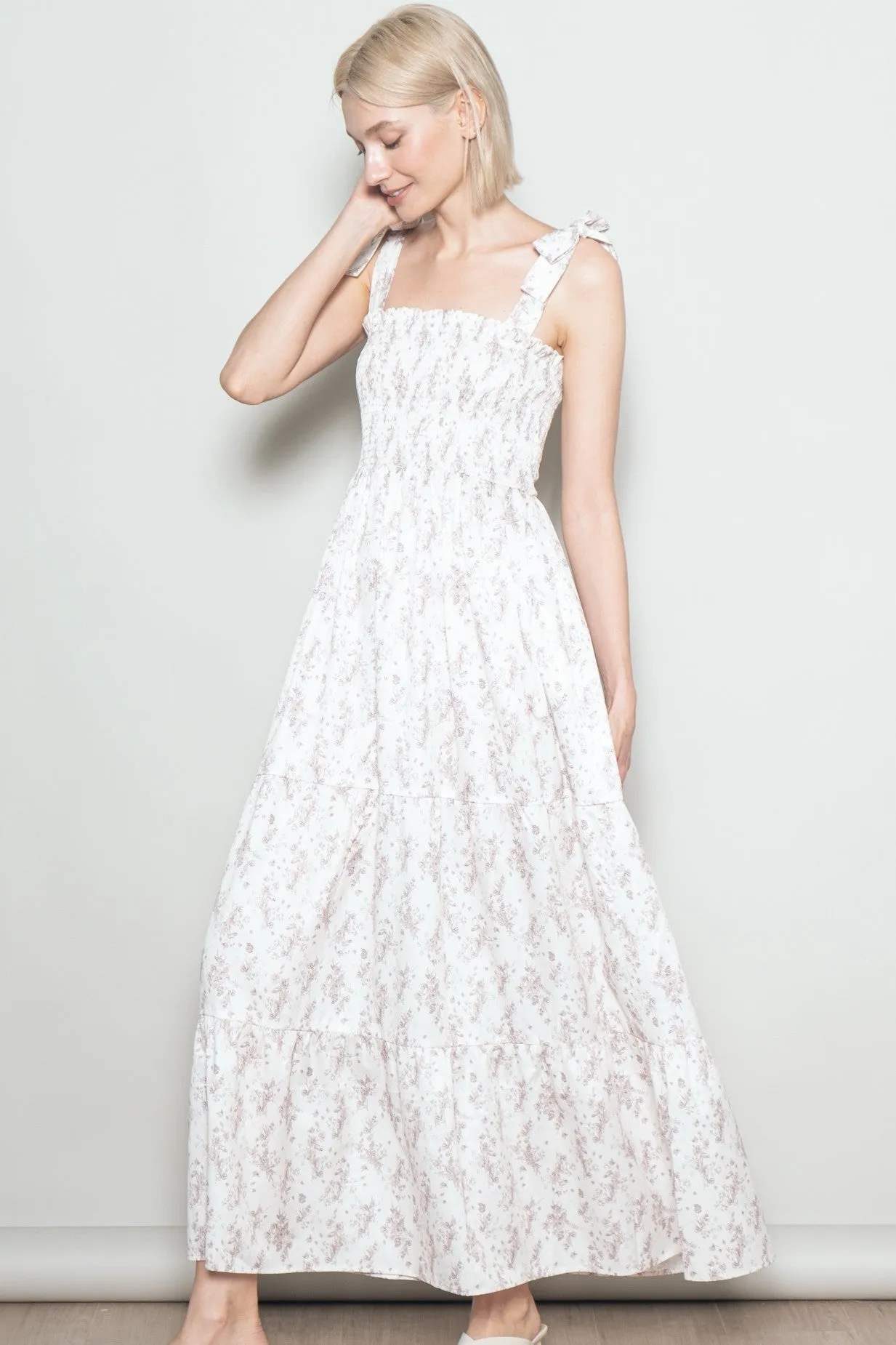 Ivory Floral Shoulder Tie Maxi Dress sold by Pinkblush product image thumbnail 2