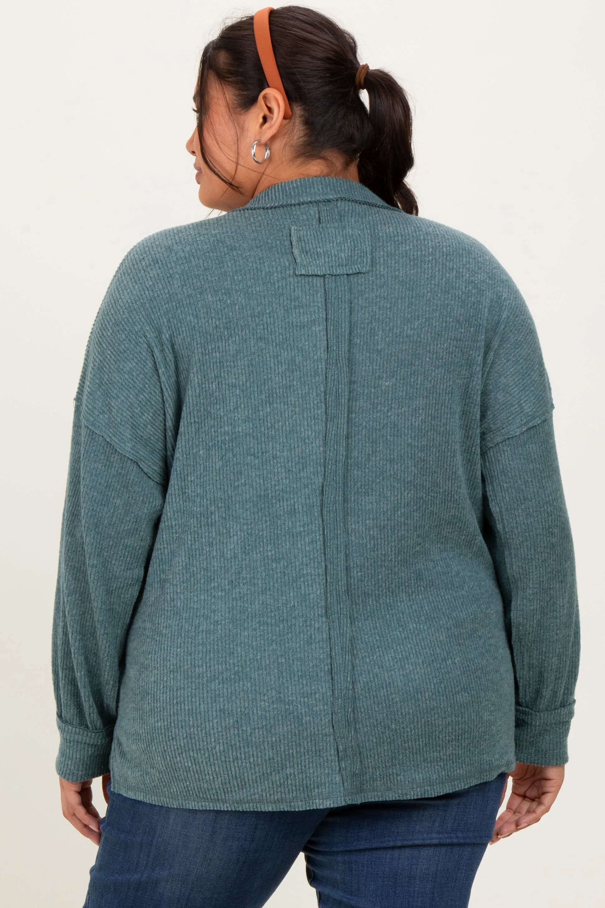 Emerald Green Brushed Ribbed Knit Plus Pullover sold by Pinkblush product image thumbnail 4