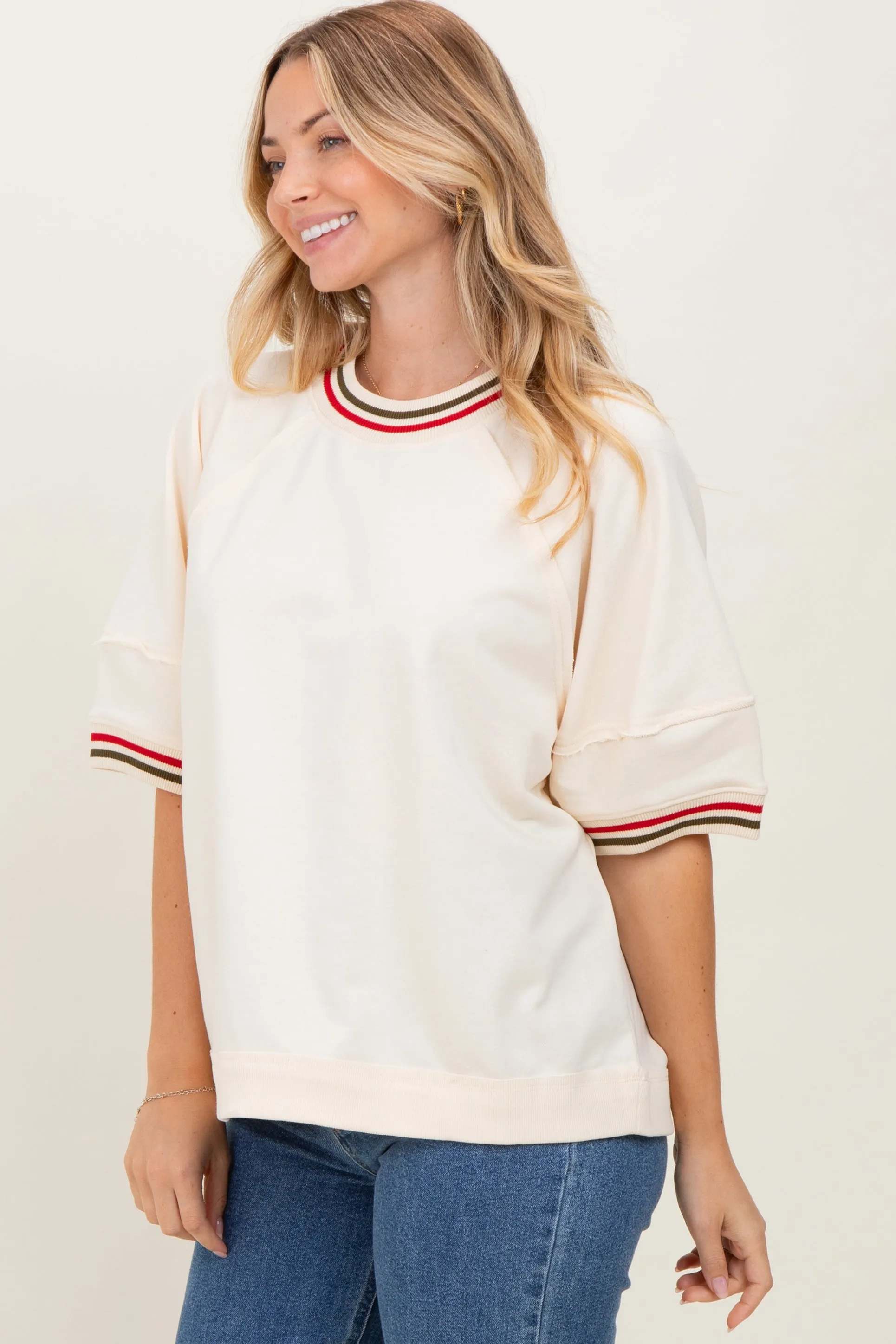 Cream Contrast Trim Short Sleeve Pullover sold by Pinkblush product image thumbnail 3