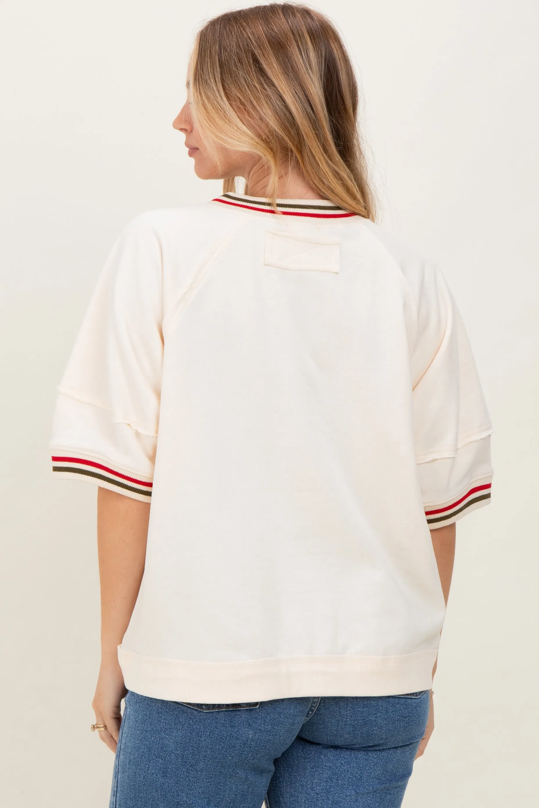Cream Contrast Trim Short Sleeve Pullover sold by Pinkblush product image thumbnail 4