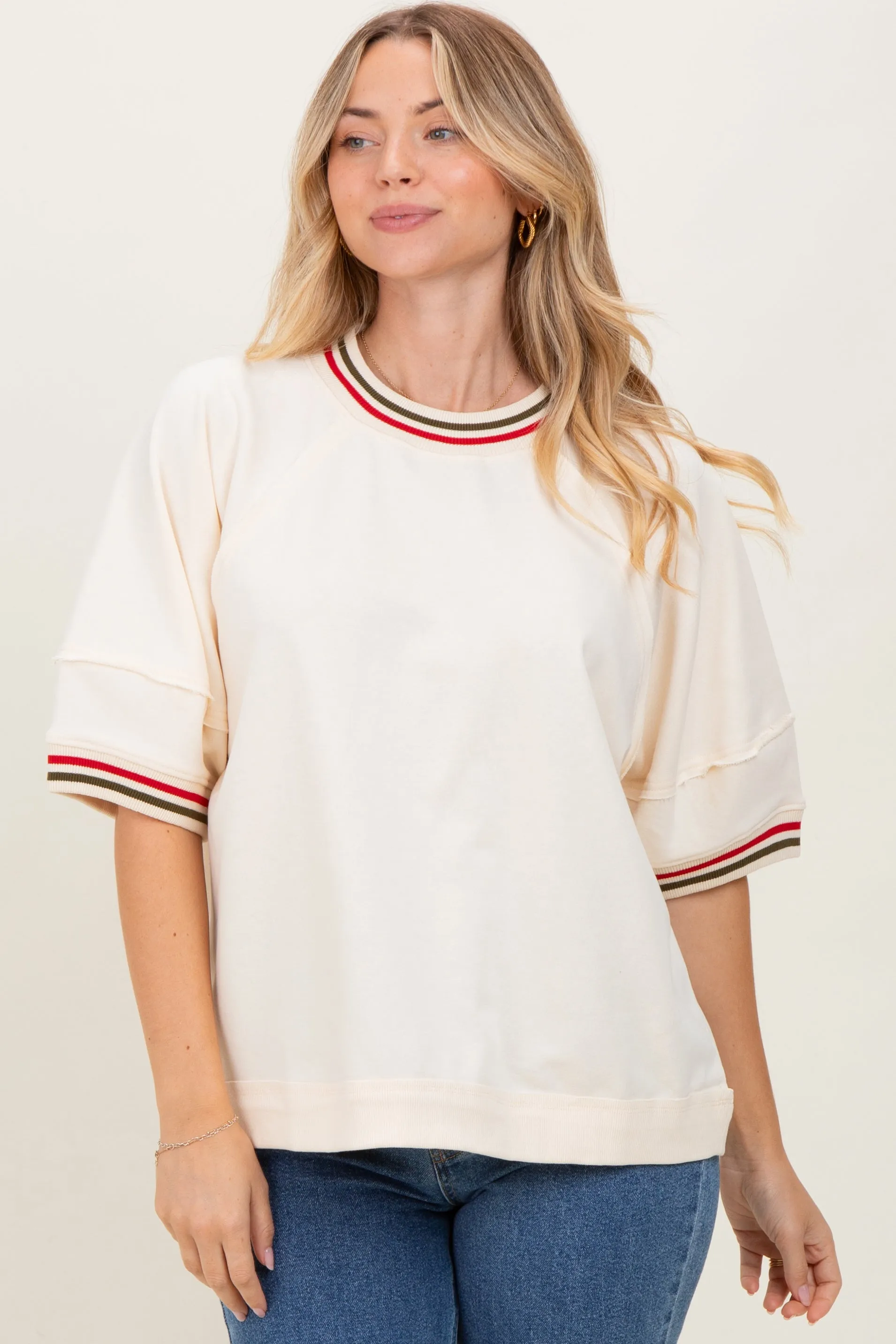 Cream Contrast Trim Short Sleeve Pullover sold by Pinkblush product image thumbnail 2